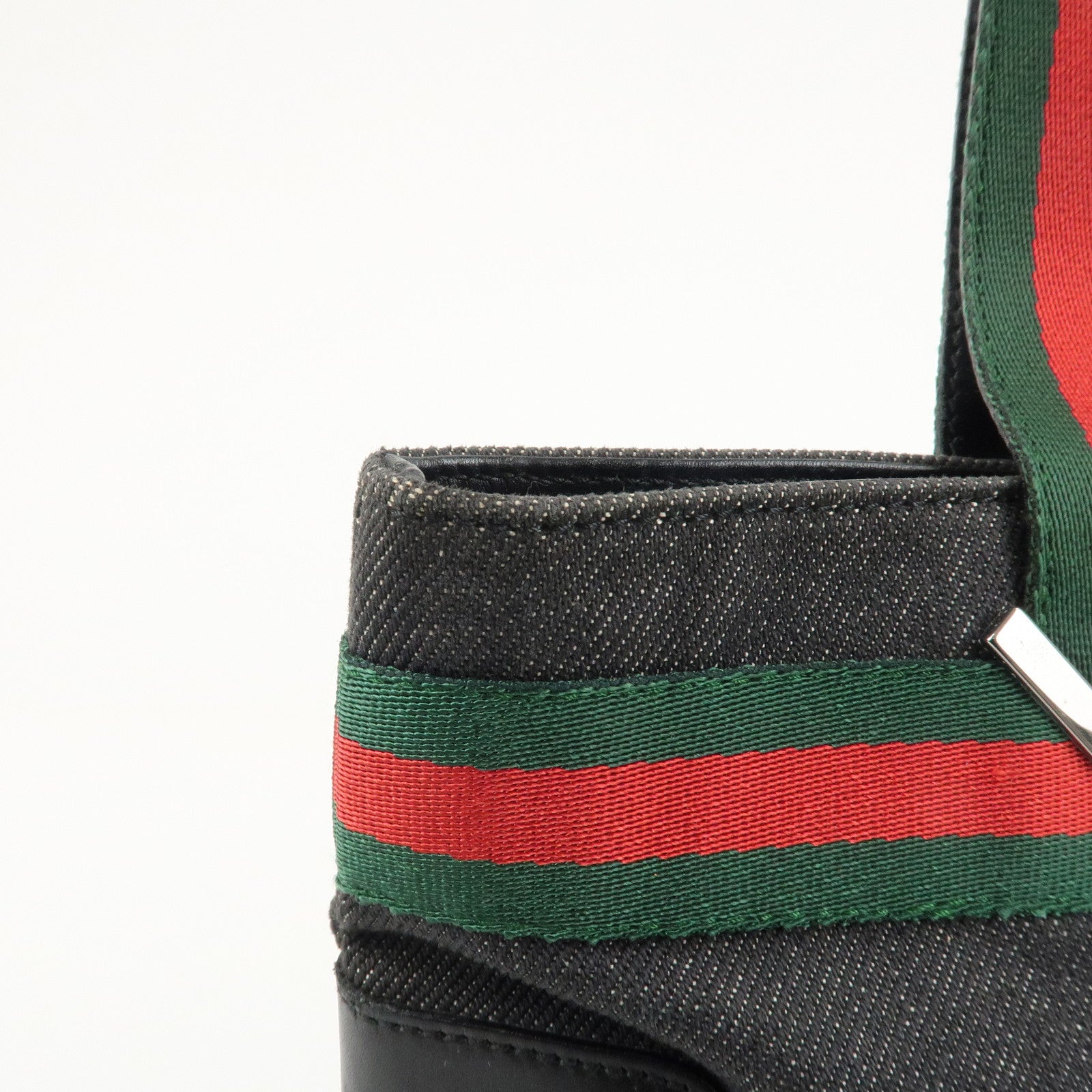 GUCCI Sherry Denim Leather Hand Bag Blue 73983 Used