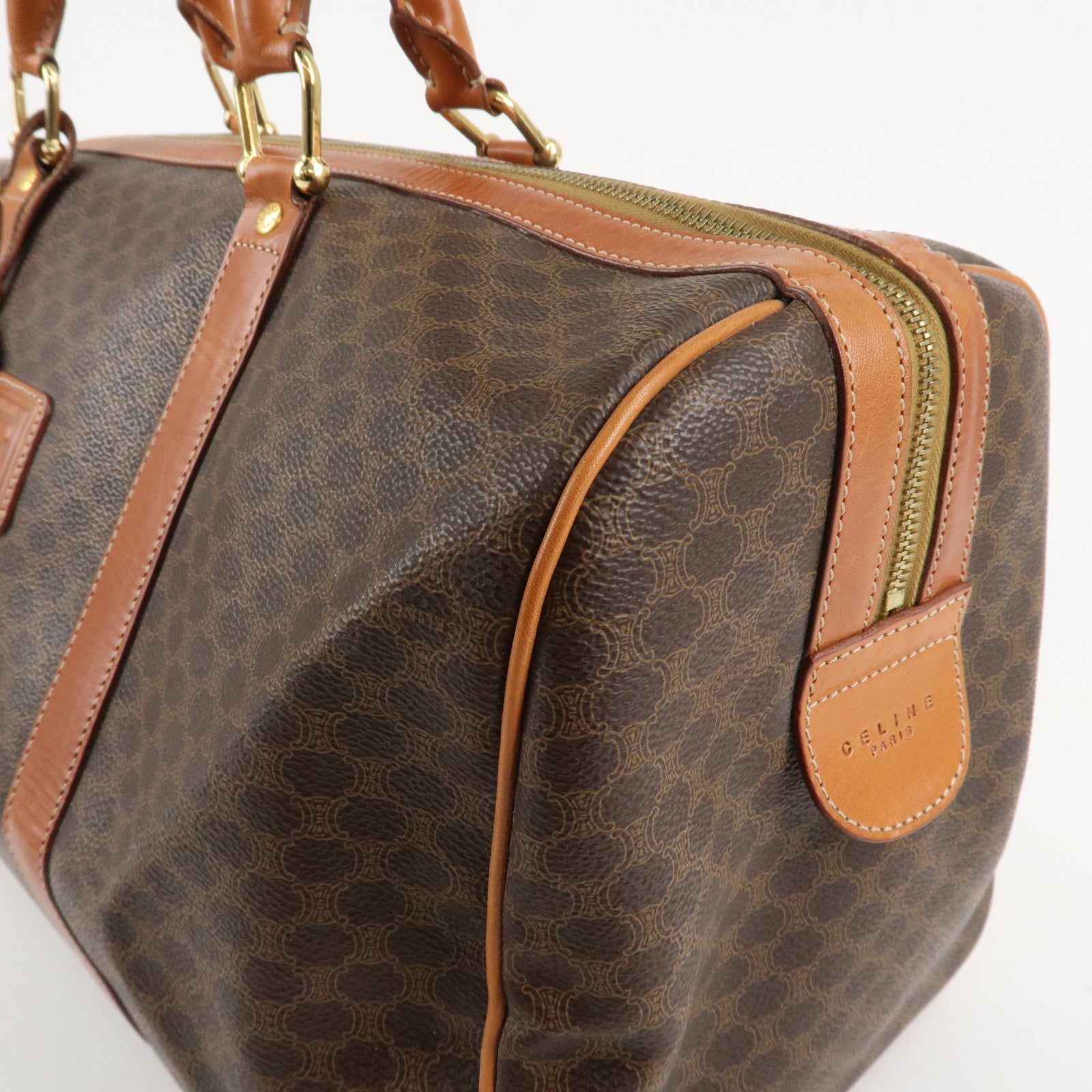 CELINE Macadam PVC Leather Boston Bag Hand Bag Brown Used