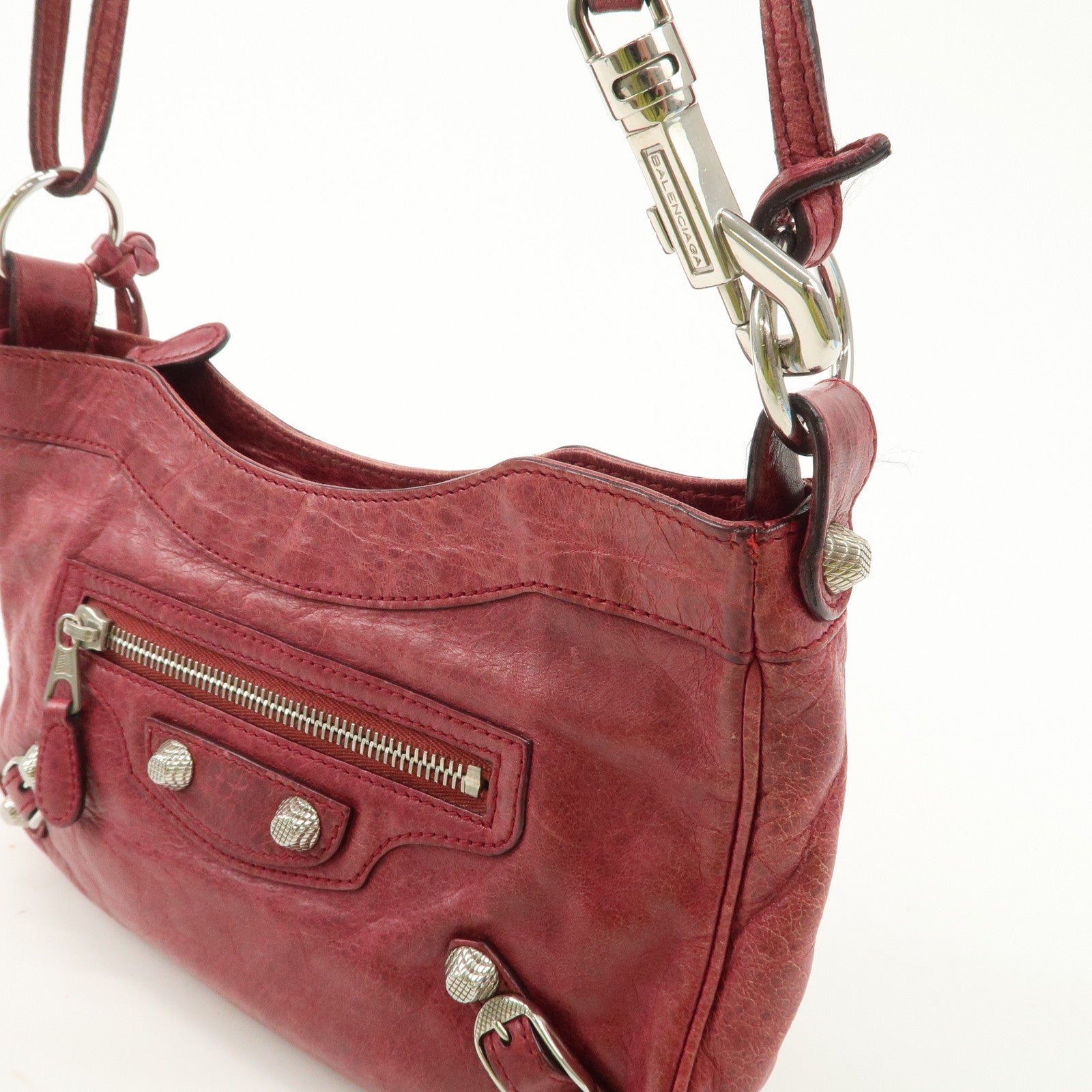 BALENCIAGA The Giant Hip Leather Shoulder Bag Hand Bag Wine Used