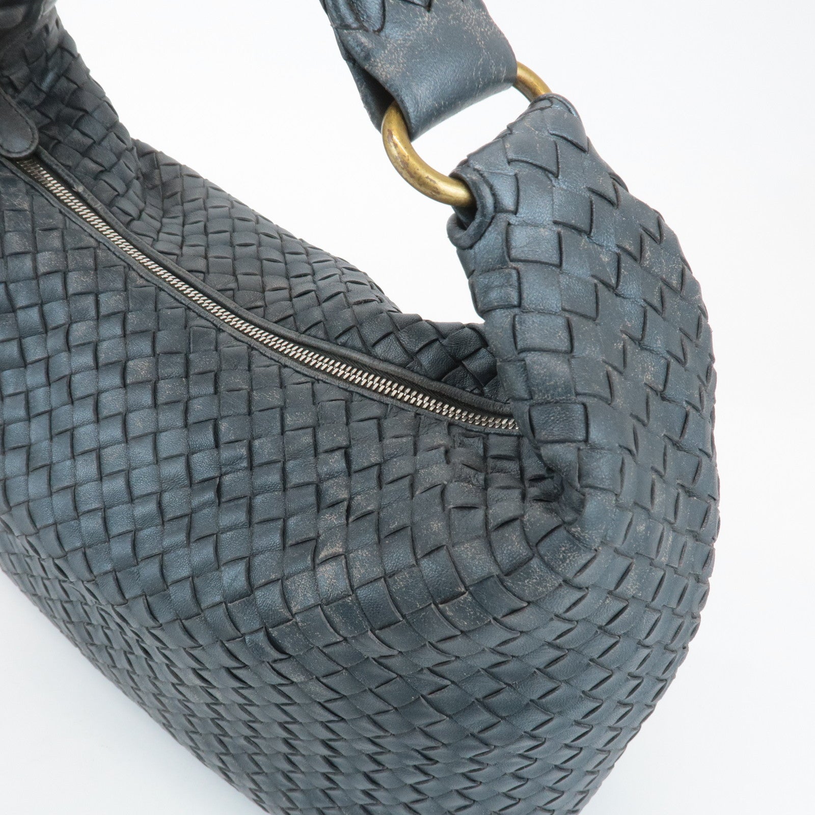 BOTTEGA VENETA Intrecciato Leather Shoulder Bag Gray 181347 Used