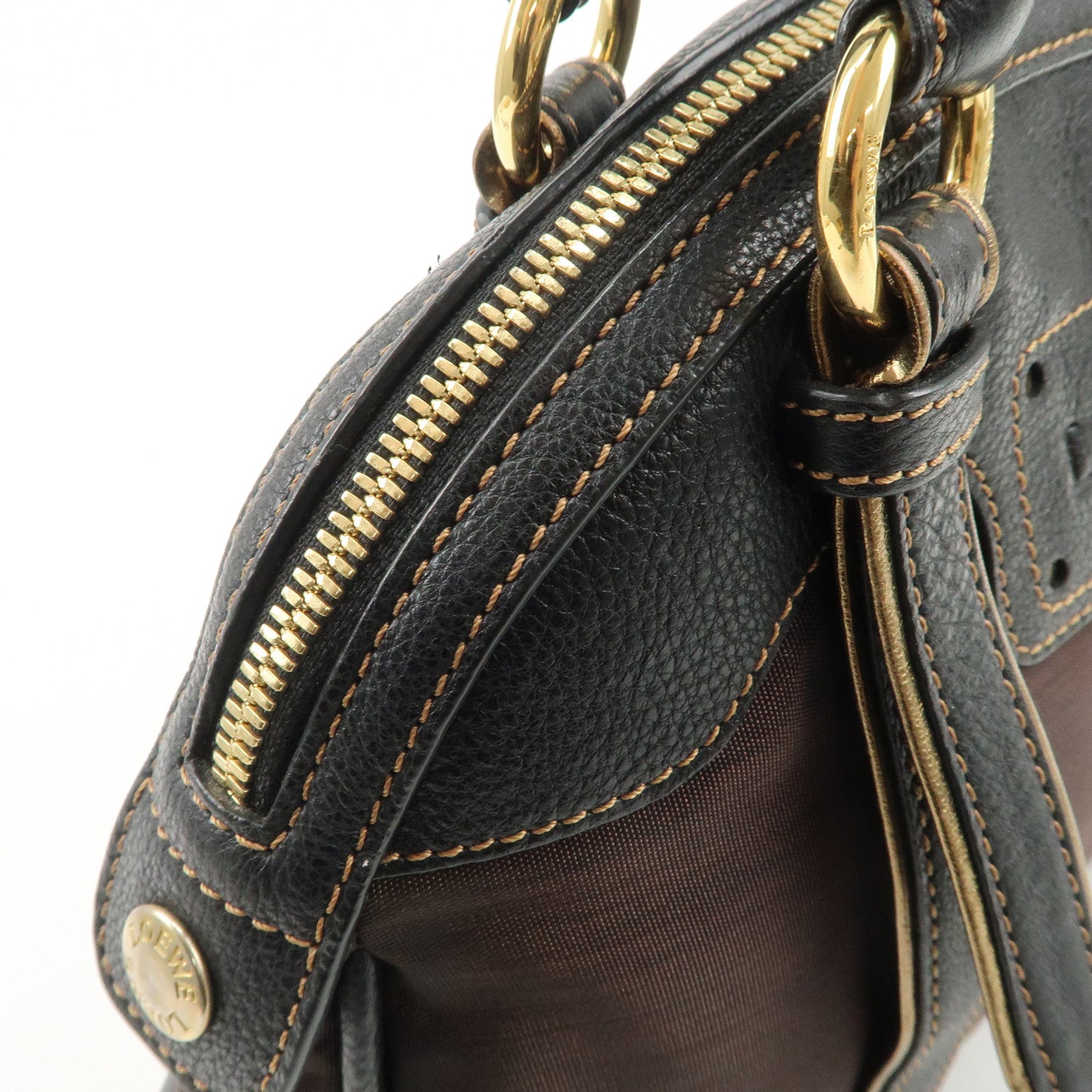LOEWE Anagram Canvas Leather Hand Bag 340807 Brown Black Used