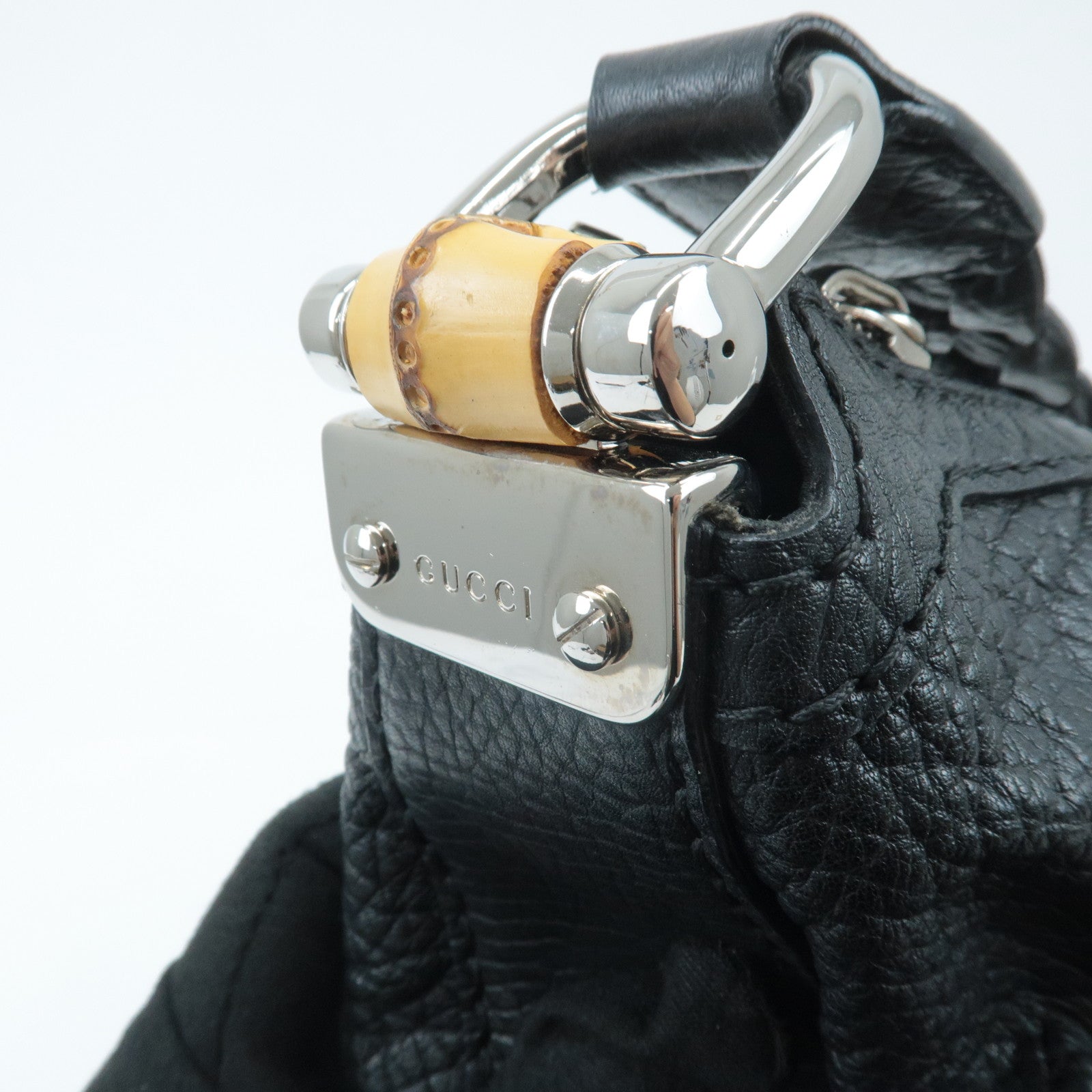 GUCCI Bamboo Leather Shoulder Bag Black 257090 Used