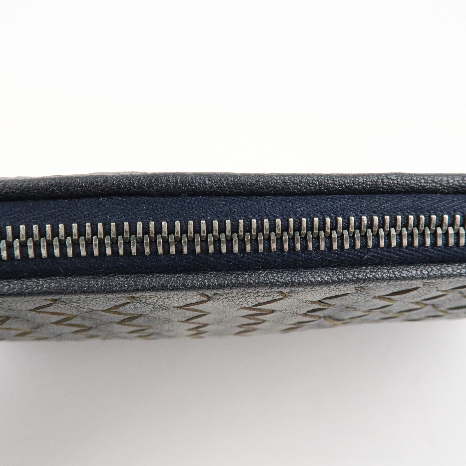 BOTTEGA VENETA Leather Clutch Bag Navy Gray Beige Used