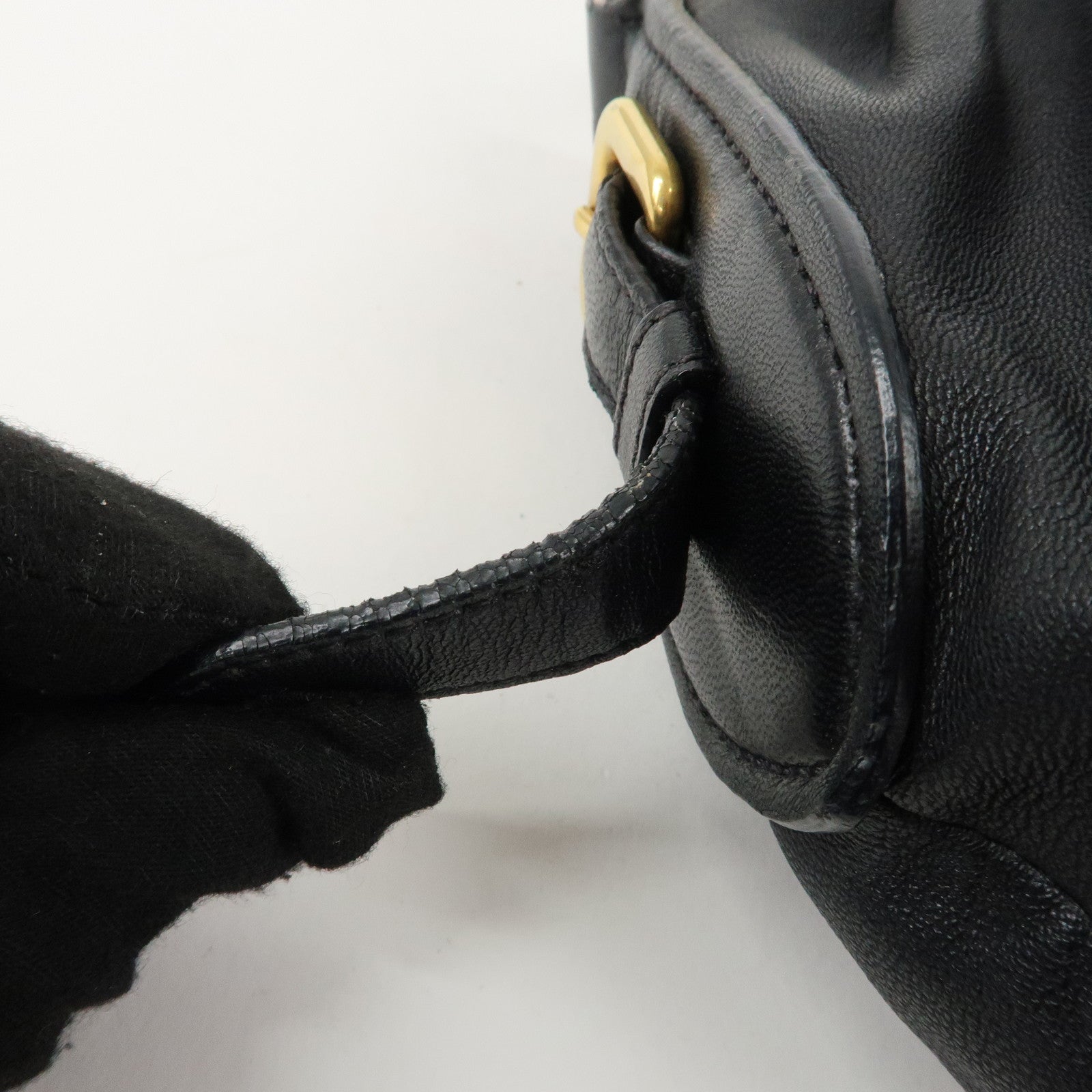 PRADA Leather 2Way Hand Bag Shoulder Bag Black BN2324 Used