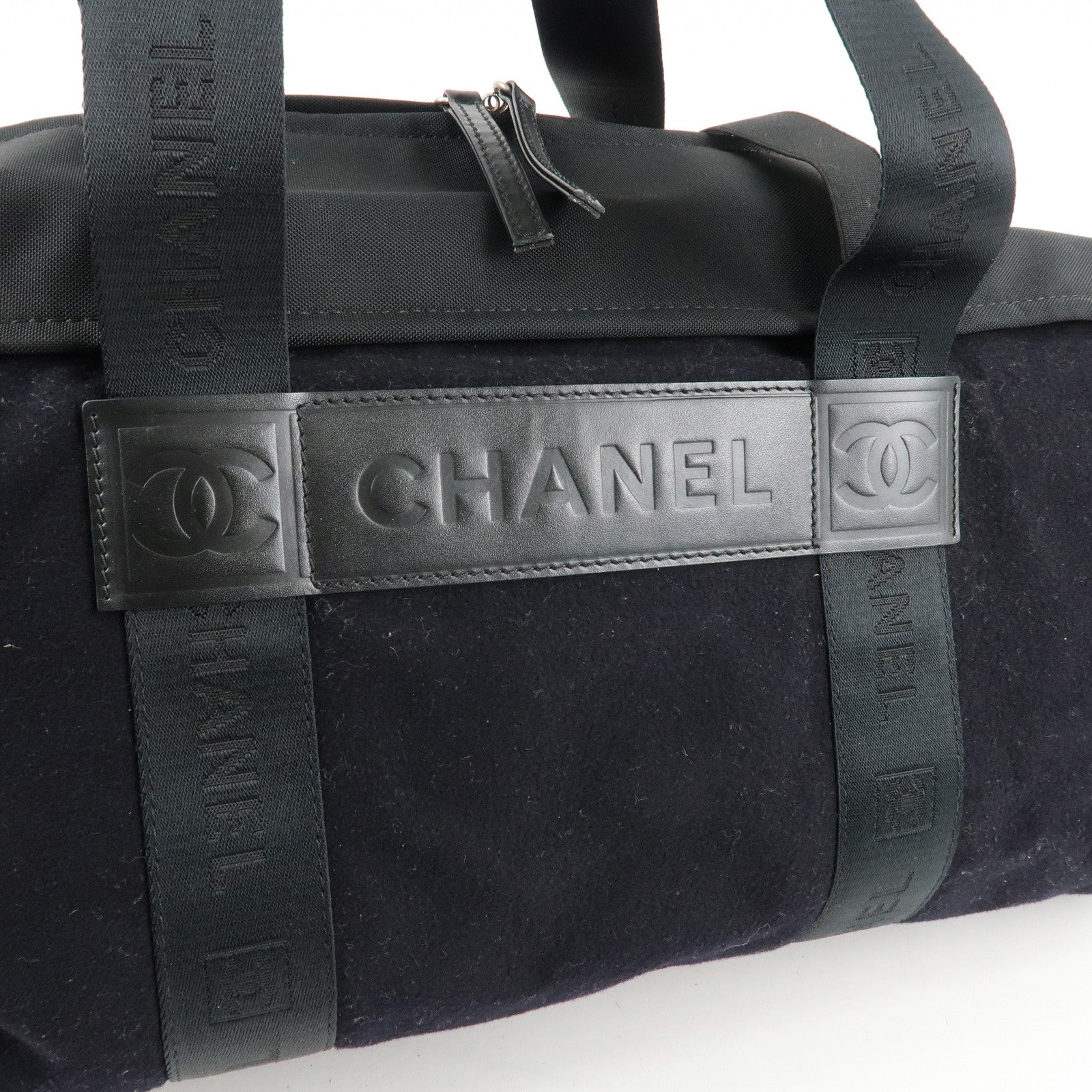 CHANEL Sports Line Felt Nylon Leather Boston Bag Black Used