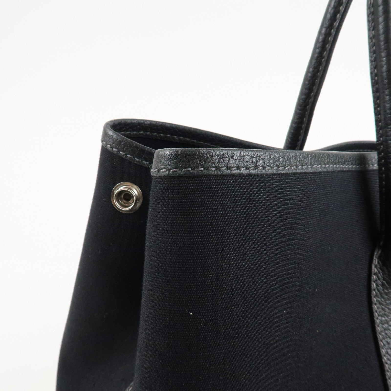 HERMES Garden Party PM G Stamped Canvas Leather Tote Bag Black Used