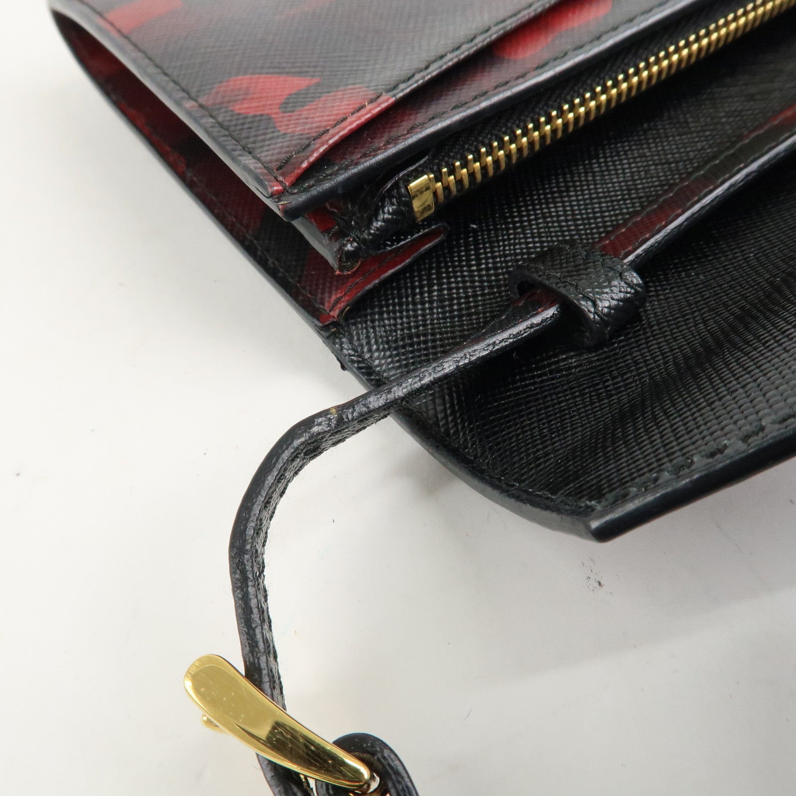 PRADA Saffiano Leather Shoulder Long Wallet Camouflage 1M1437 Used