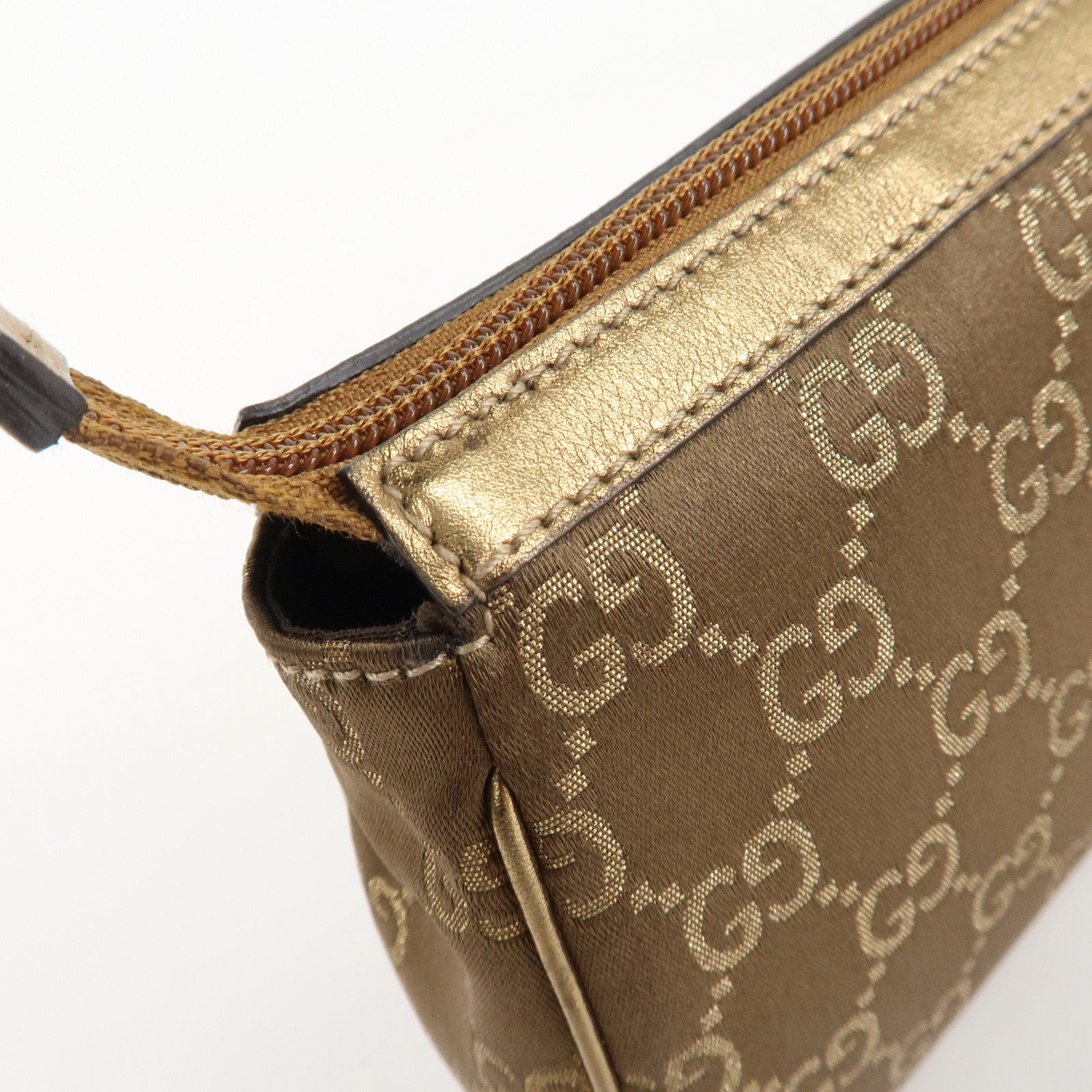 GUCCI Abbey Guccissima GG Satin Leather Hand Bag Gold 145750 Used