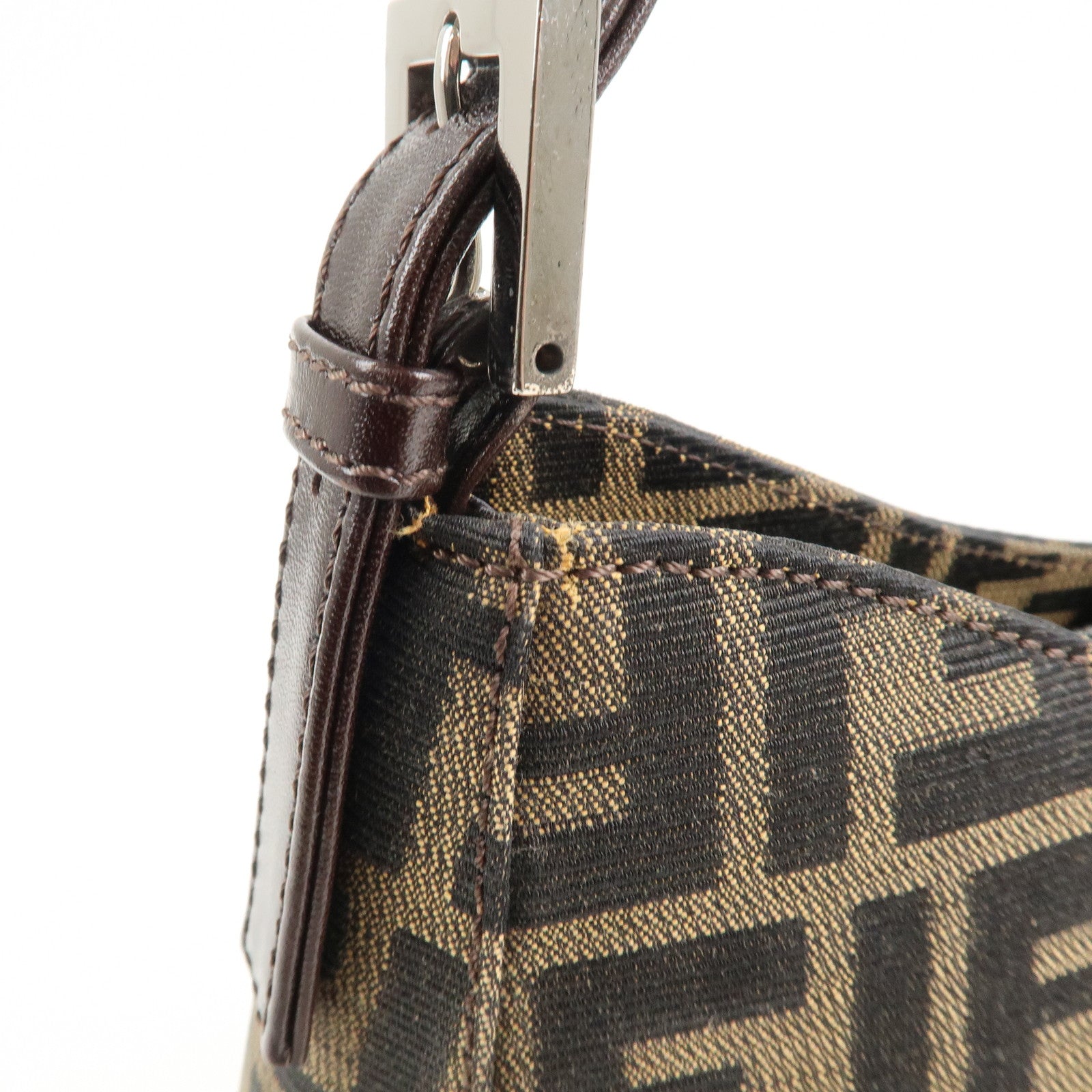 FENDI Zucca Canvas Leather Shoulder Bag Brown Black 9161150001 Used