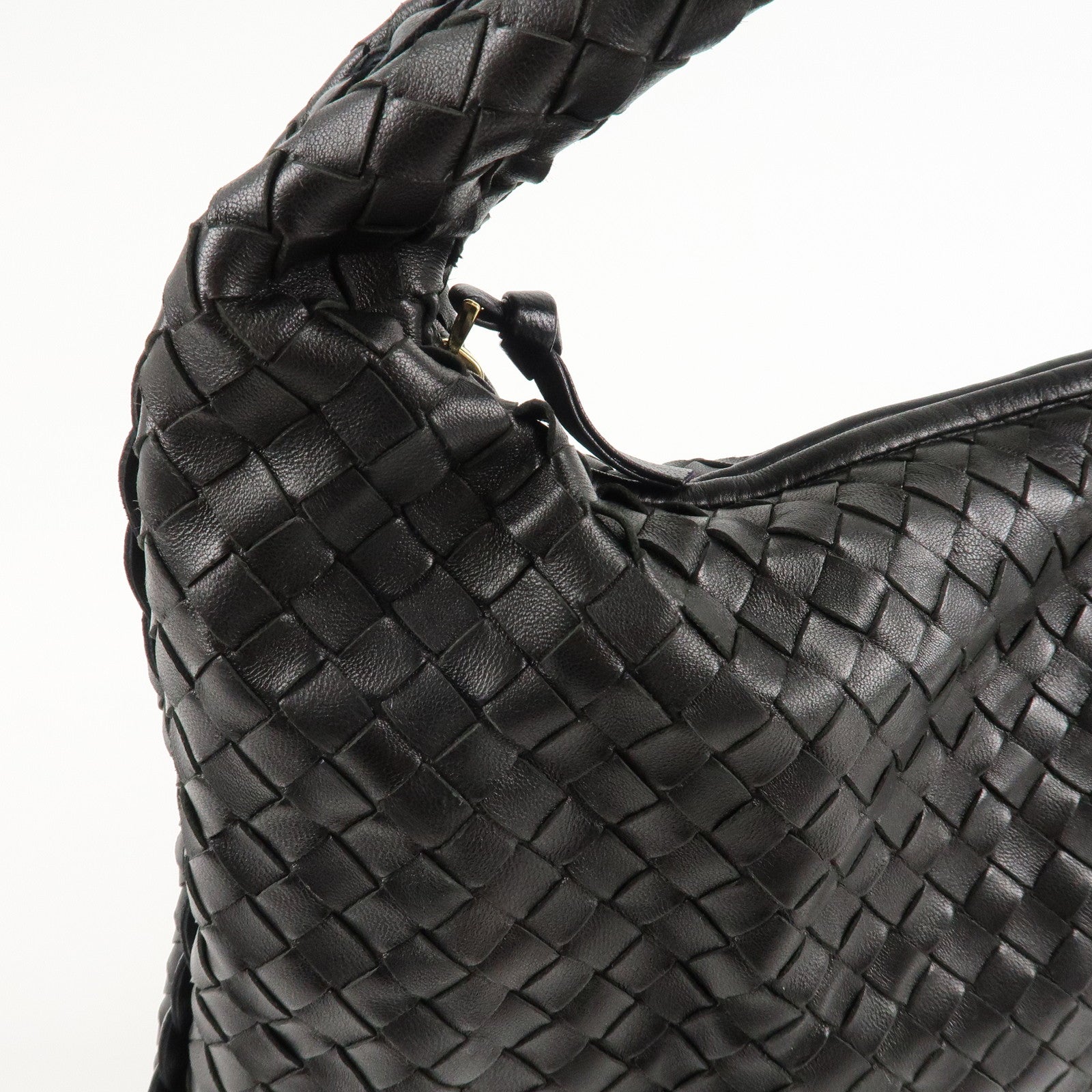 BOTTEGA VENETA Hobo Intrecciato Leather Shoulder Bag Black 115653 Used