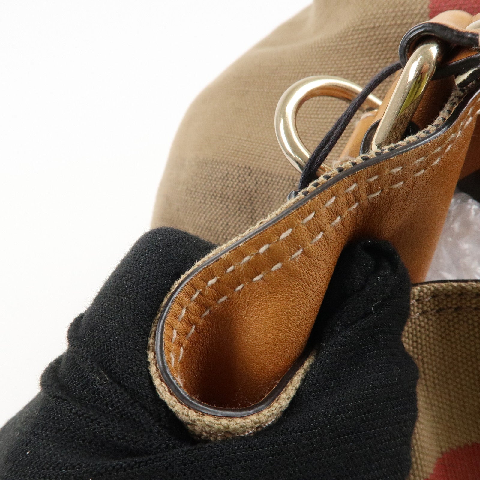BURBERRY Canvas Leather Ashby Medium Plaid Bucket Bag Beige Brown Used