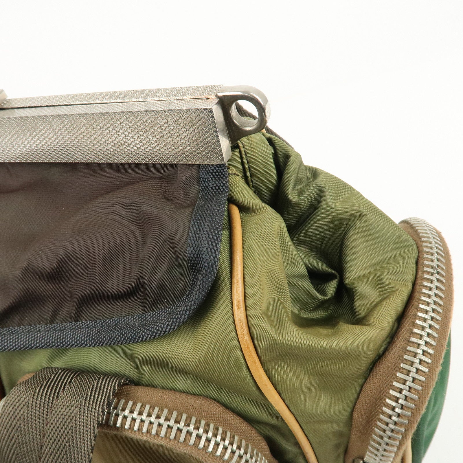 PRADA Nylon Leather Shoulder Bag Khaki Brown Green Used