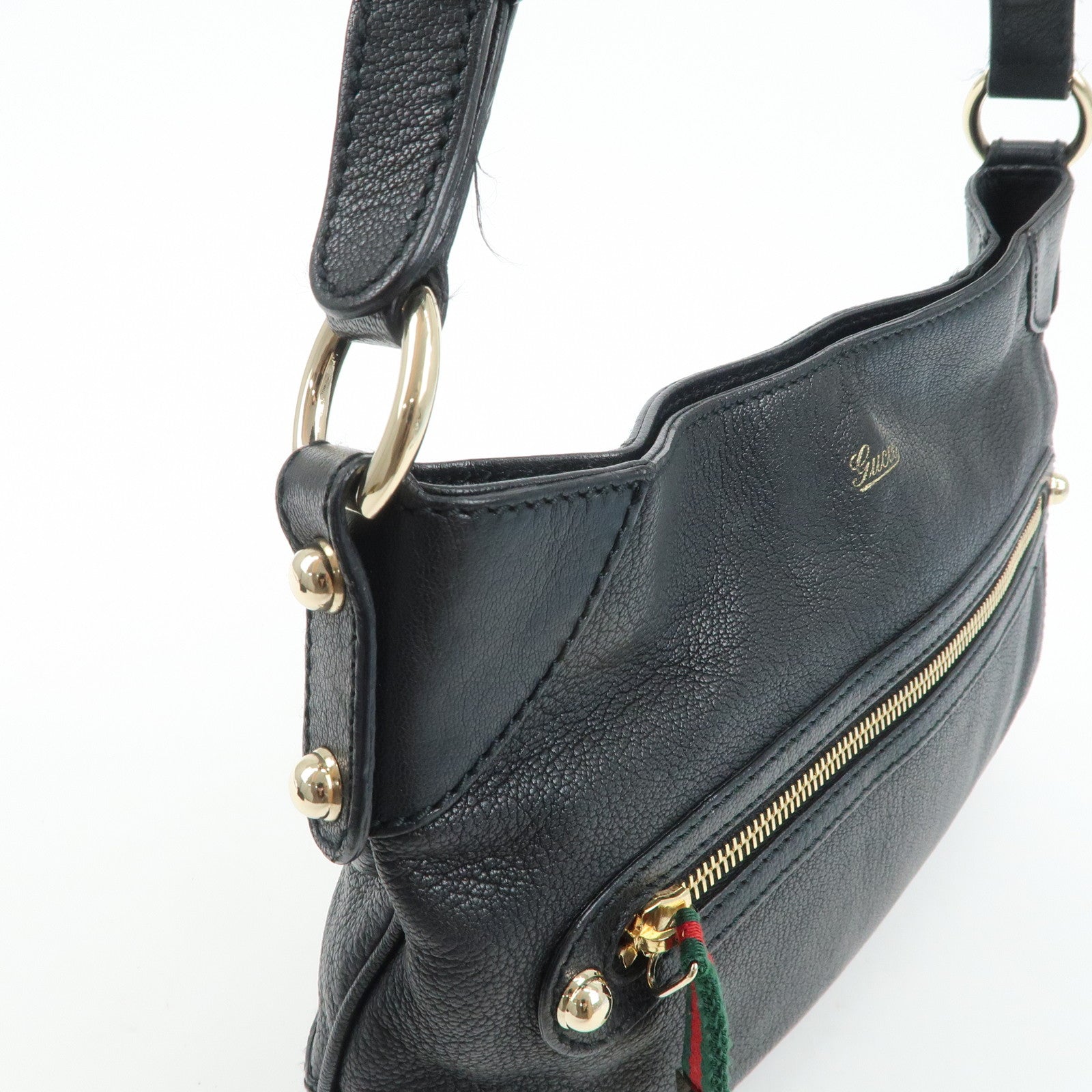 GUCCI Sherry Leather Chain Shoulder Bag Hand Bag Black 153011 Used