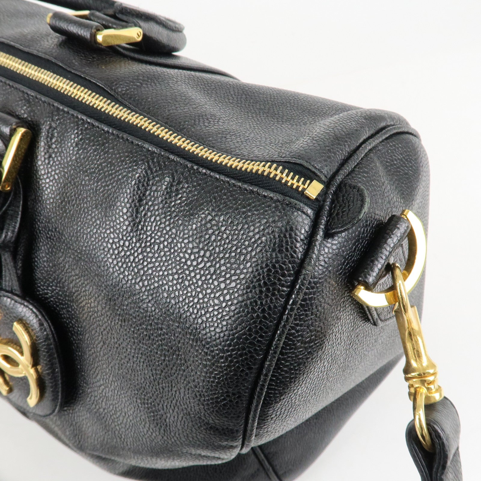 CHANEL Caviar Skin Large COCO 2Way Boston Bag Black Used