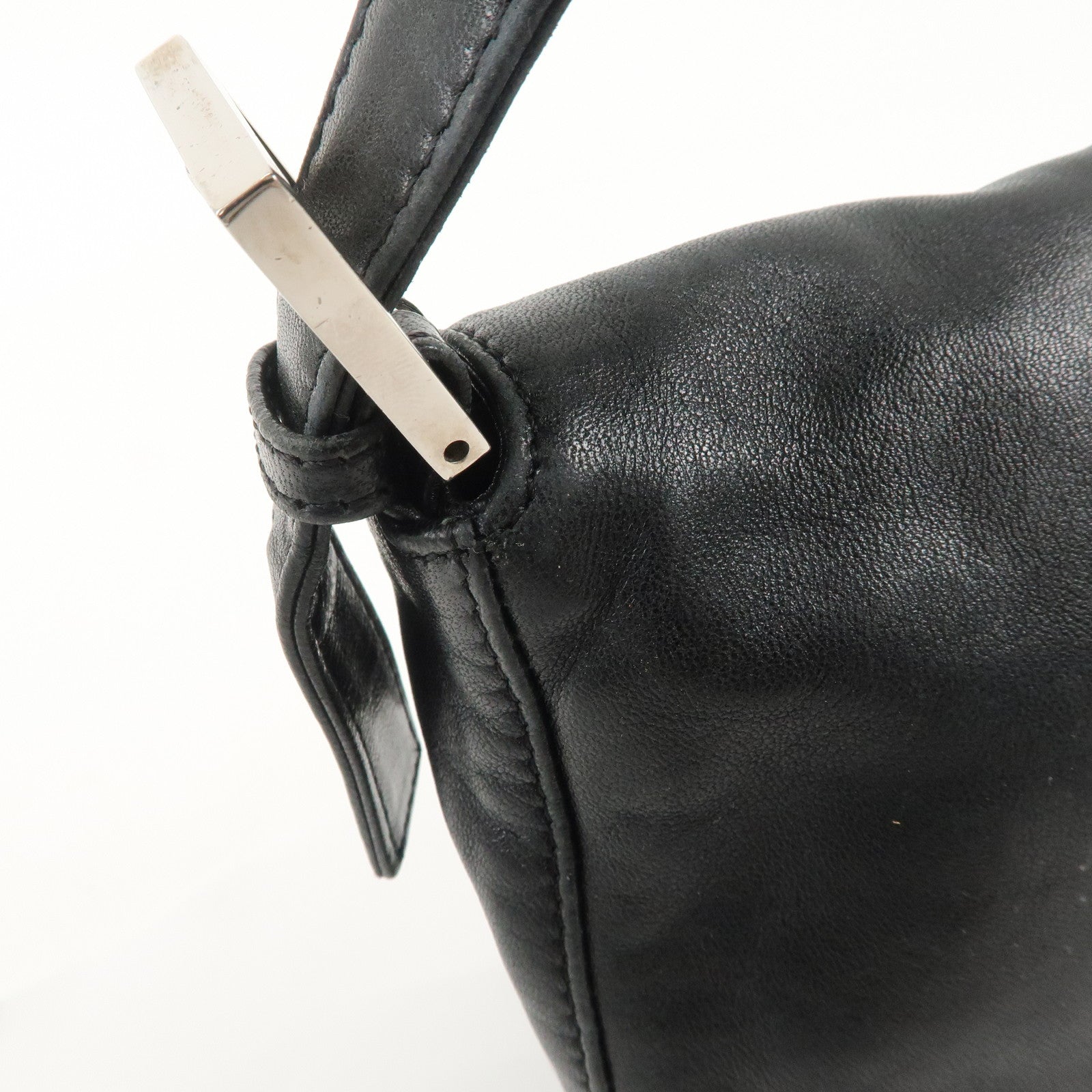 FENDI Mamma Baguette Leather Shoulder Bag Hand Bag Black 26424 Used