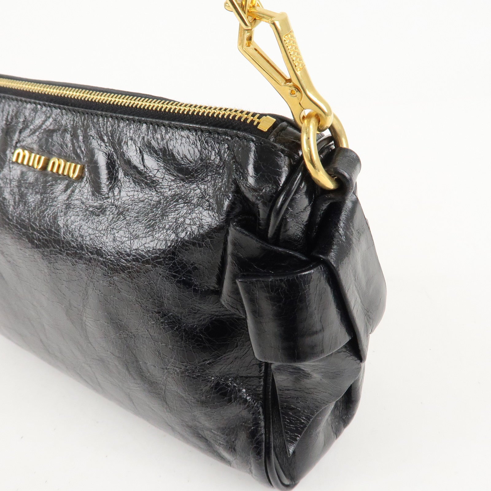 MIU MIU Leather Shoulder Bag Hand Bag Black Used