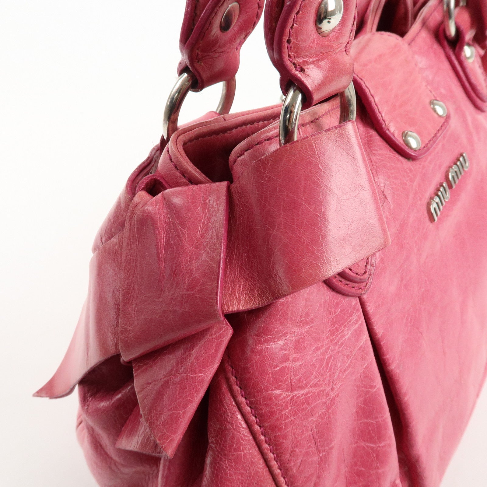 MIU MIU Leather 2Way Bag Hand Bag Ribbon Alamoana2011 09/60 Used