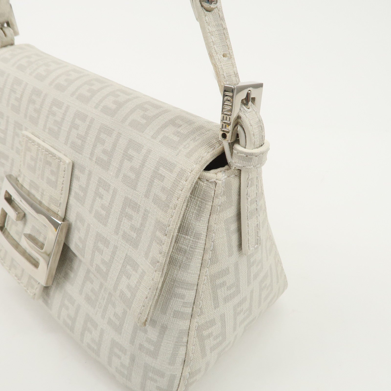 FENDI Mini Mamma Baguette Zucchino Canvas Leather Shoulder Bag Used