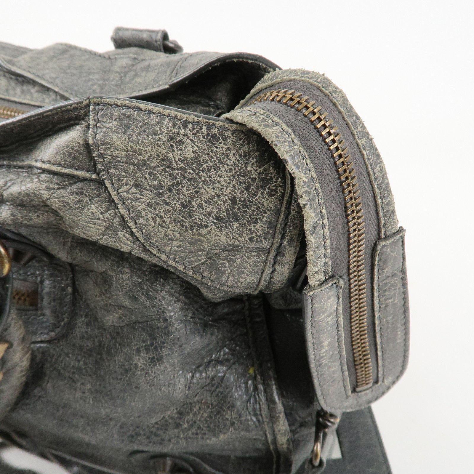 BALENCIAGA The City Leather 2Way Shoulder Bag Gray 115748 Used