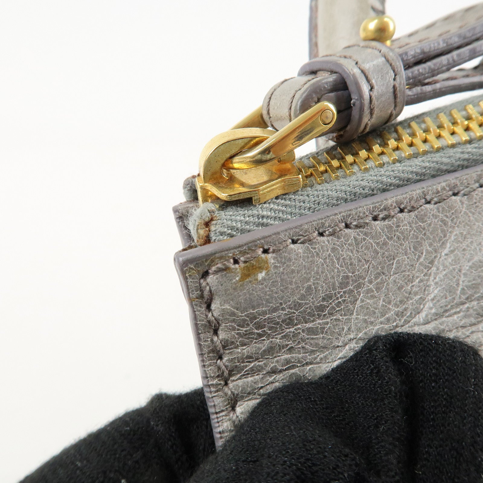 MIU MIU Leather 2Way Bag Hand Bag Shoulder Bag Light Blue Gold HDW Used