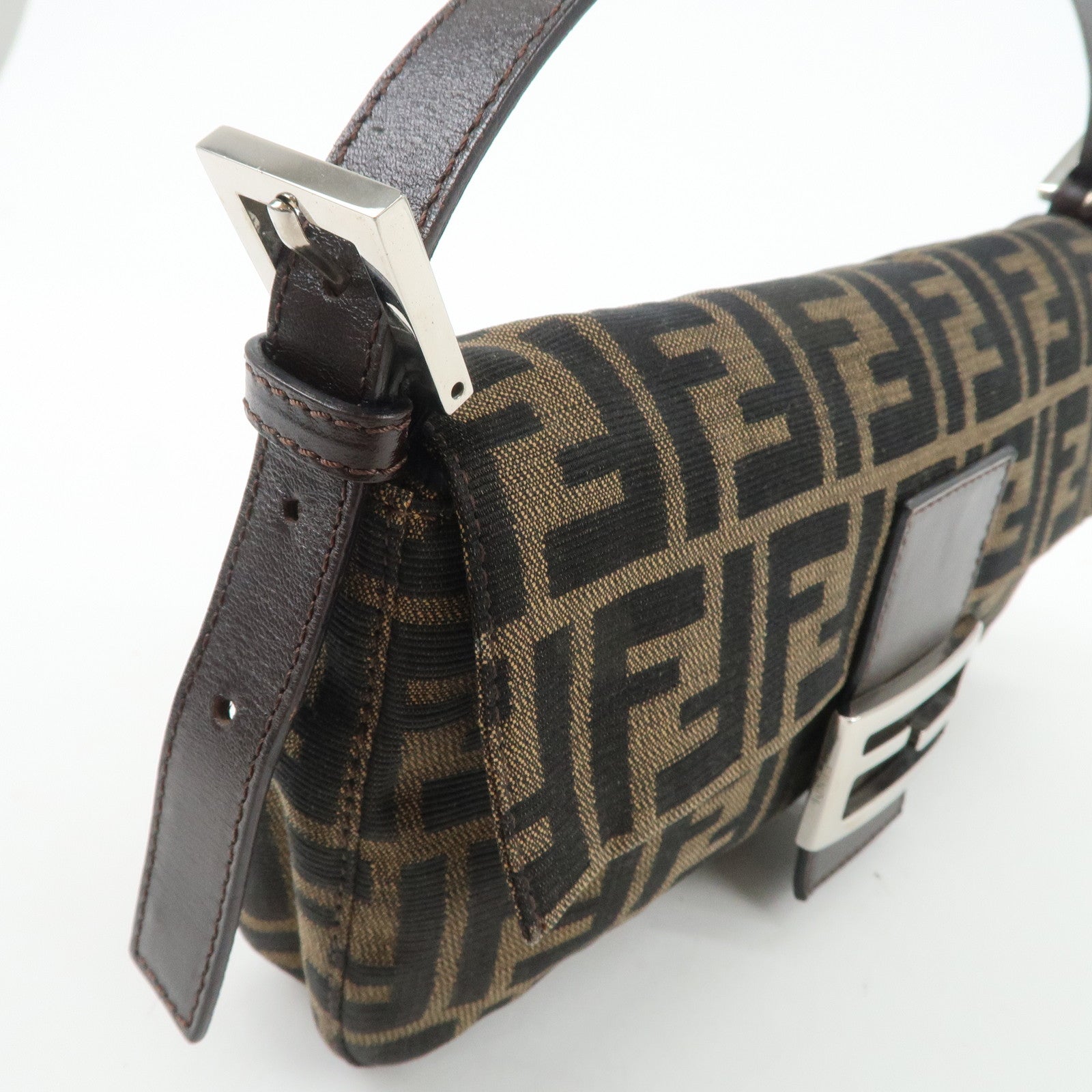FENDI Mamma Baguette Zucca Canvas Leather Shoulder Bag 26424 Used