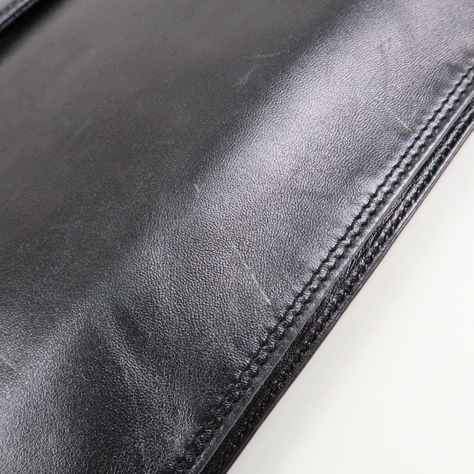 CHANEL Leather Logo Shoulder Bag Hand Bag Black Used