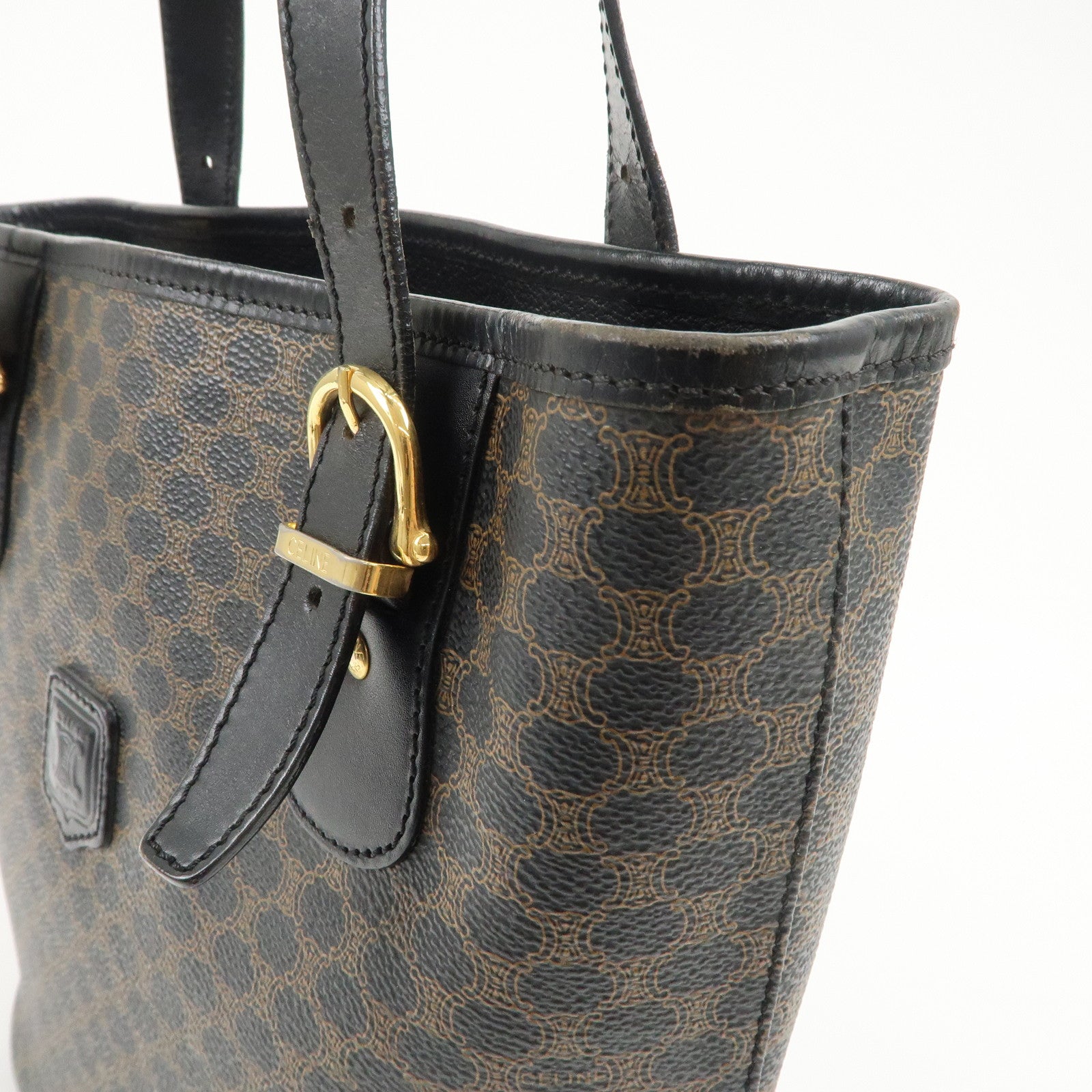 CELINE Macadam PVC Leather Tote Bag Shoulder Bag Black Brown Used