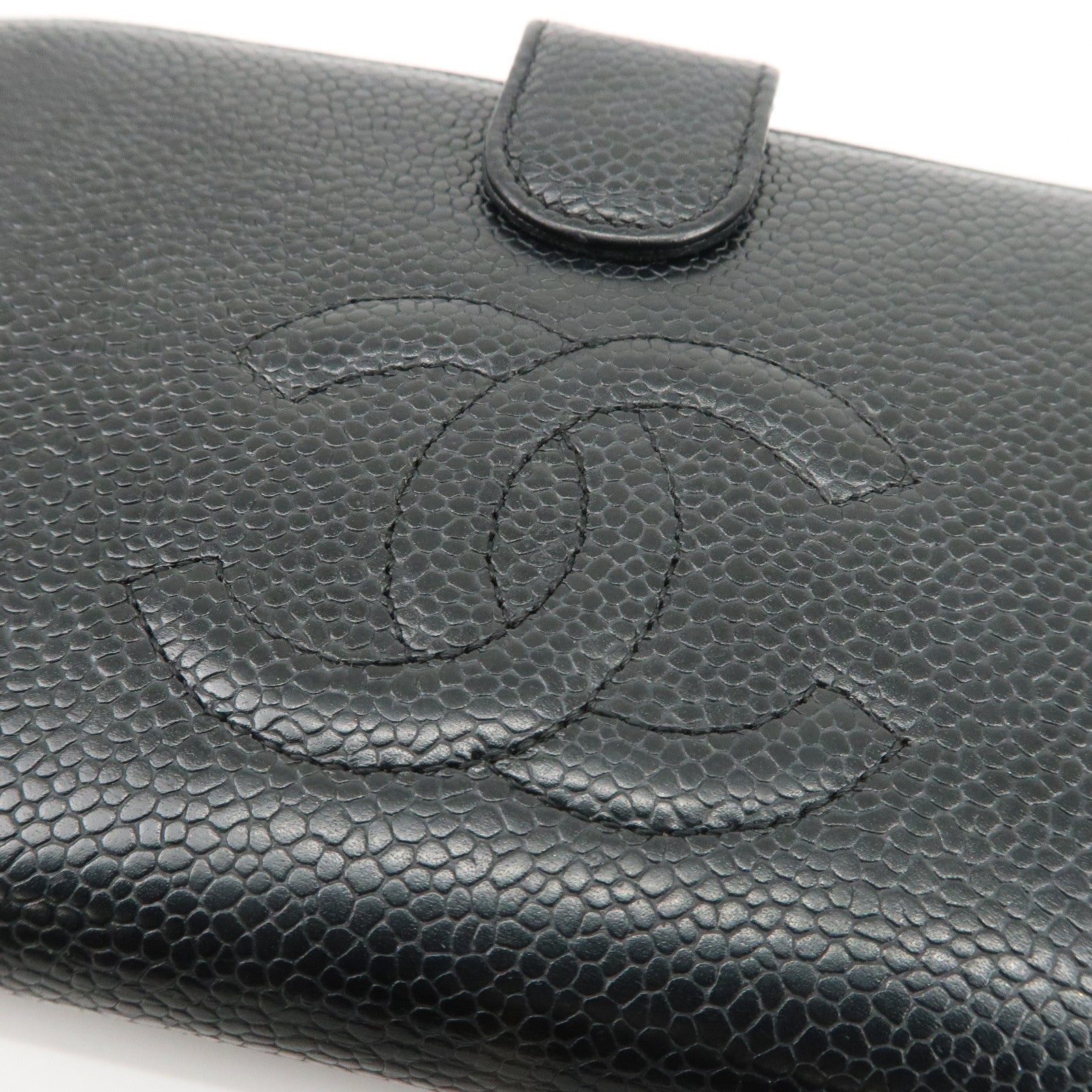 CHANEL COCO Mark Caviar Skin Bi-fold Wallet Black Used