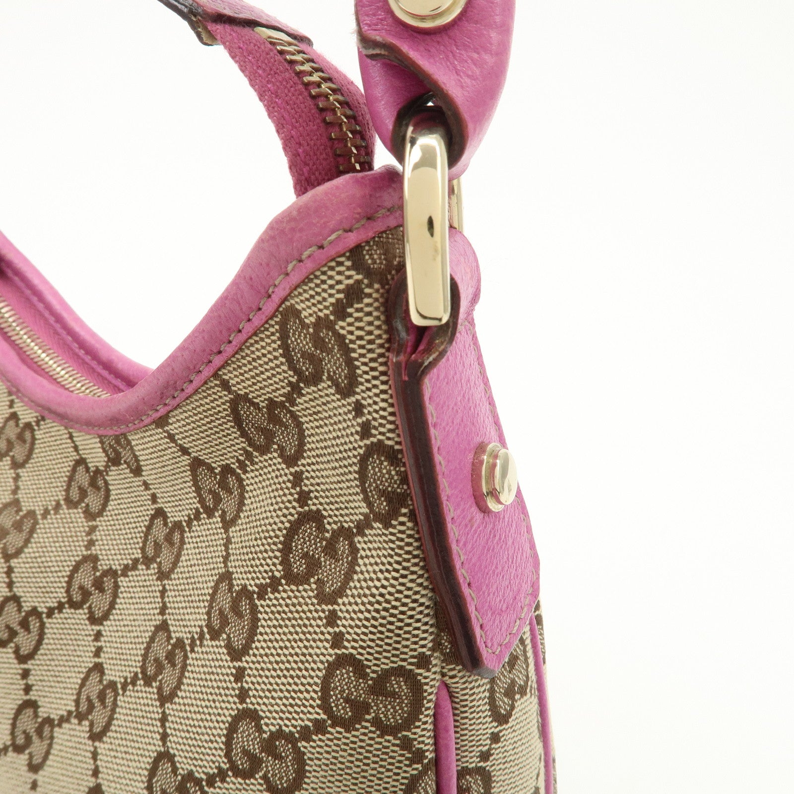 GUCCI Abbey GG Canvas Leather Shoulder Bag Beige Pink 130739 Used