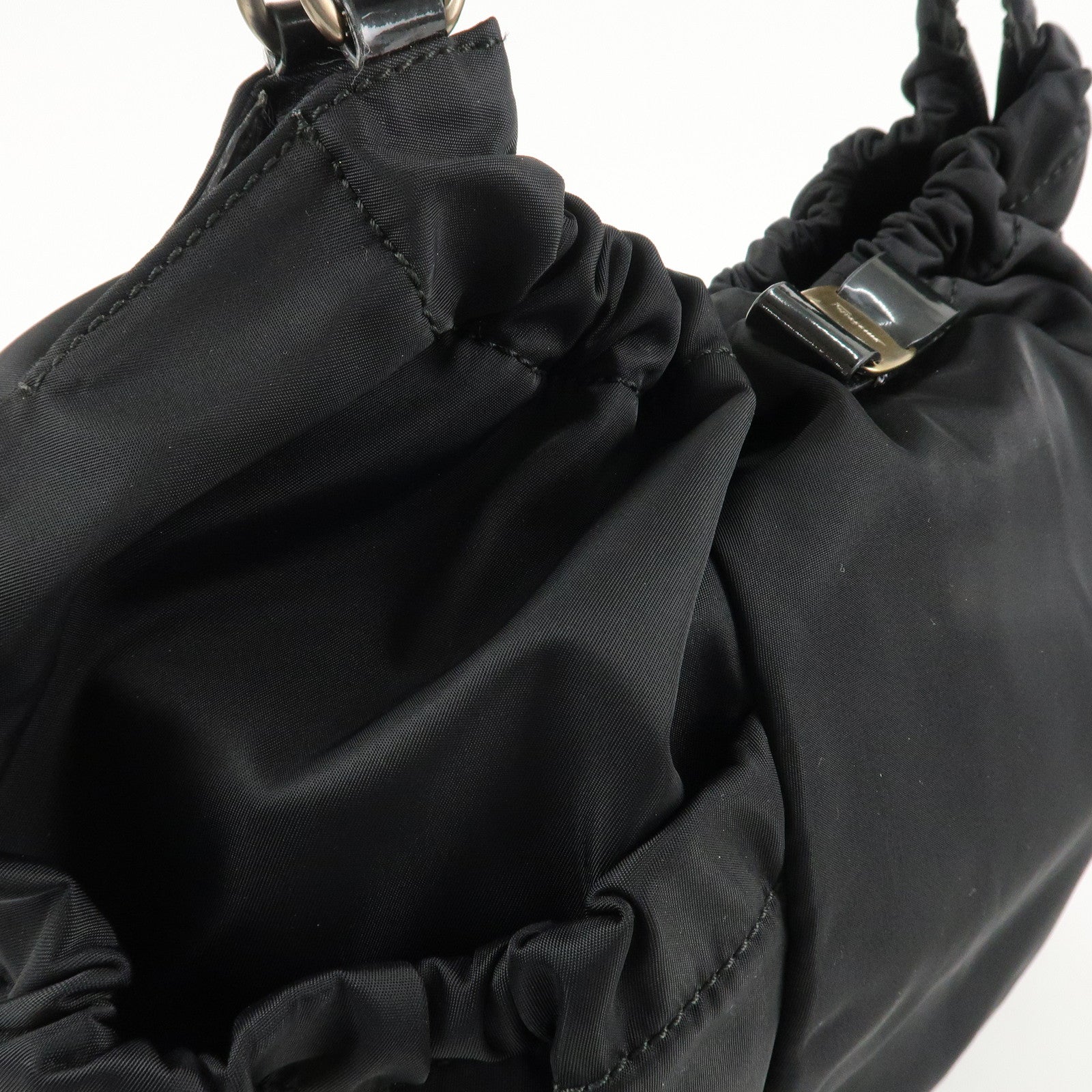 Ferragamo Nylon Patent Leather Shoulder Bag Hand Bag Black Used