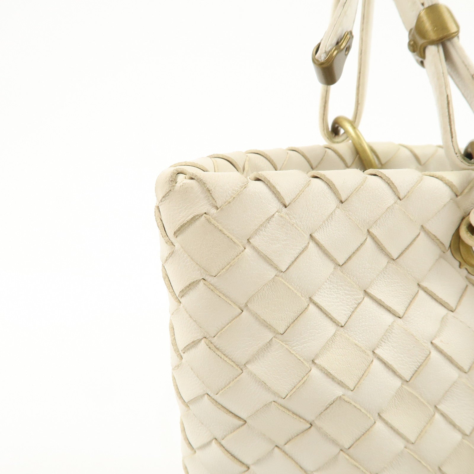 Bottega Veneta Intrecciato Leather Chain Shoulder Bag White Used