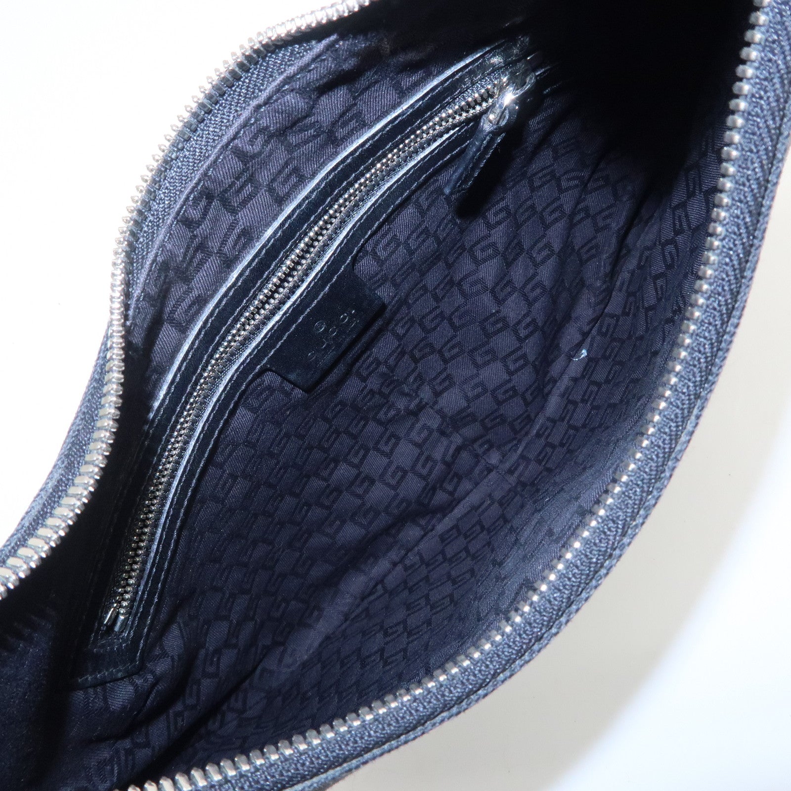 GUCCI Interlocking G Canvas Leather One Shoulder Bag Black 114869 Used