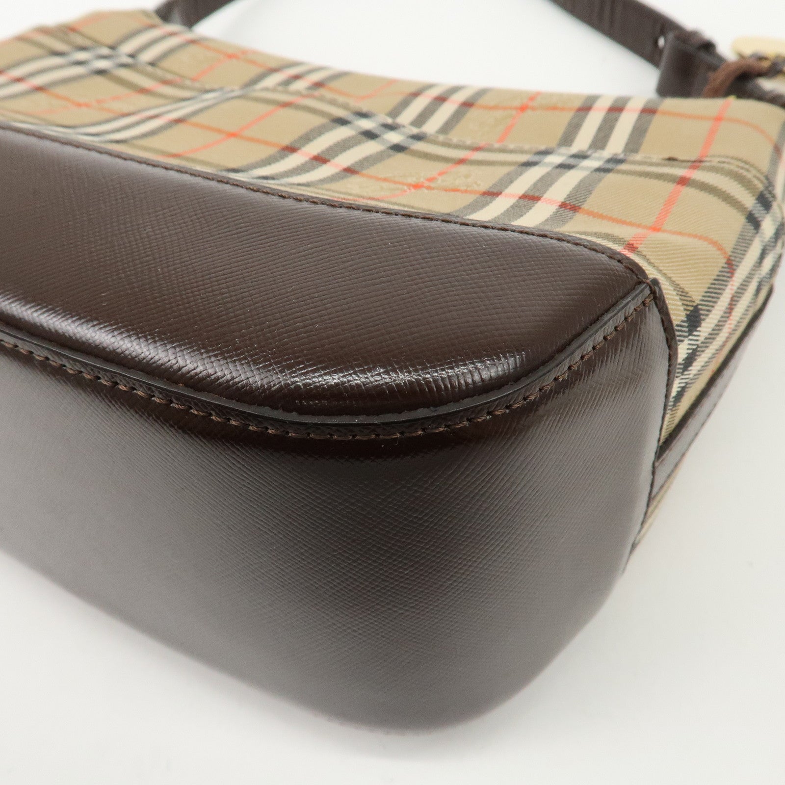 BURBERRY Nylon Leather Nova Plaid Shoulder Hand Bag Beige Black Used