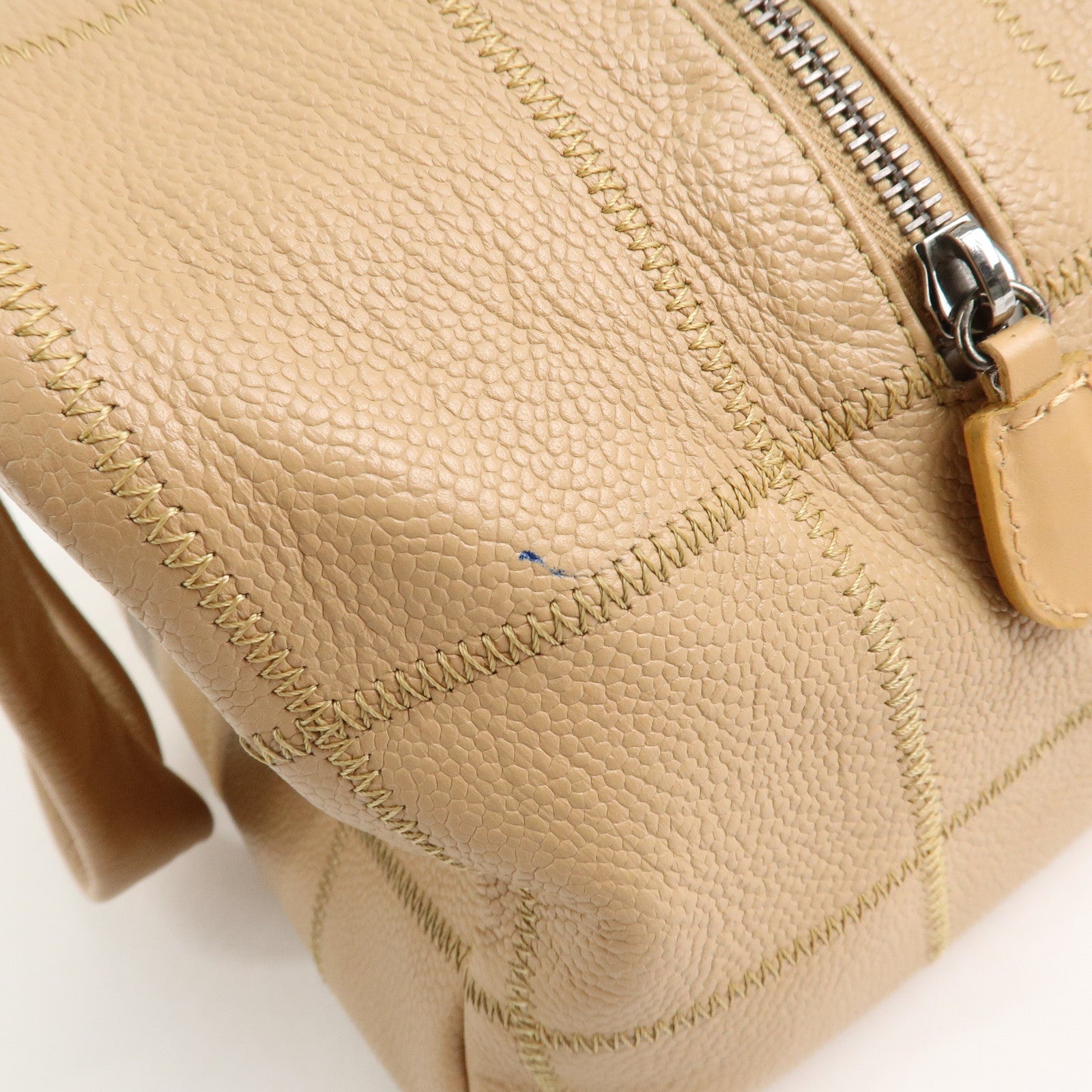 CHANEL Chocolate Bar Caviar Skin Boston Bag Beige A24184 Used