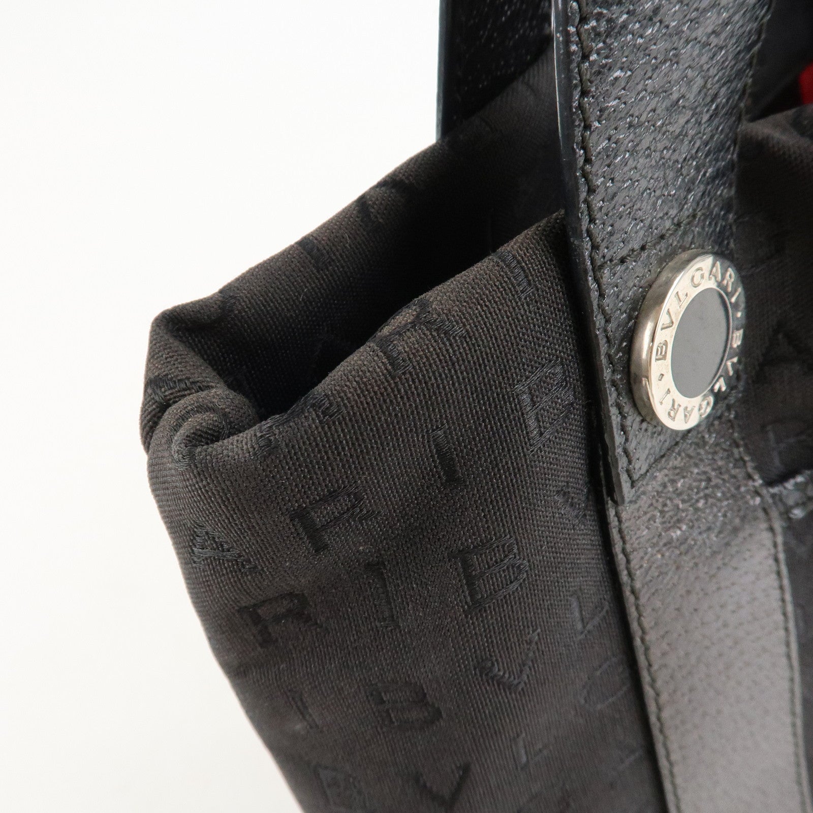 BVLGARI Lettere Logo Mania Nylon Leather Tote Bag Black Used