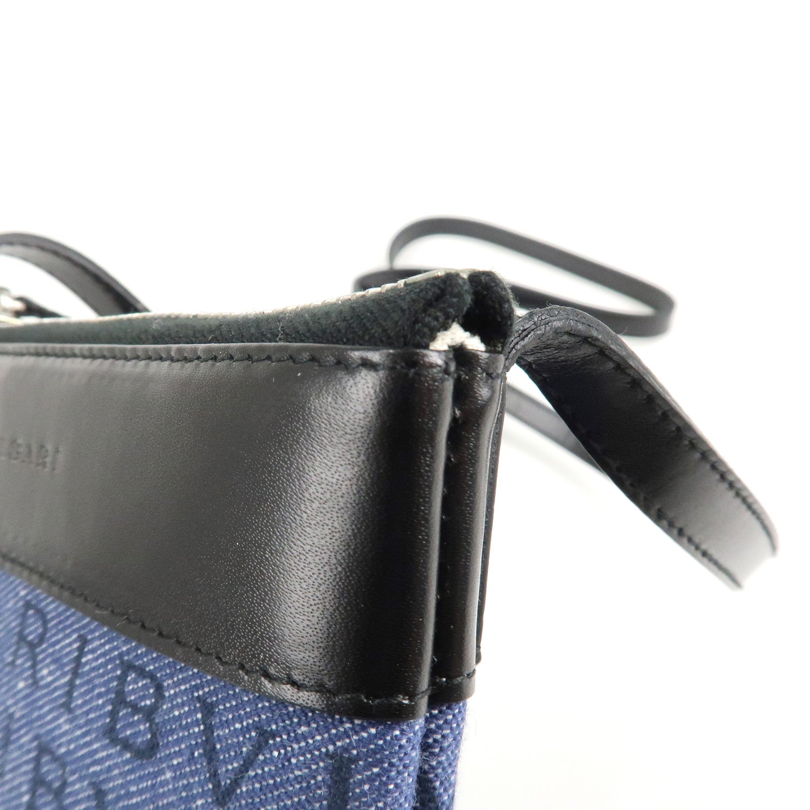 BVLGARI Logo Mania Canvas Leather Shoulder Bag Blue Used