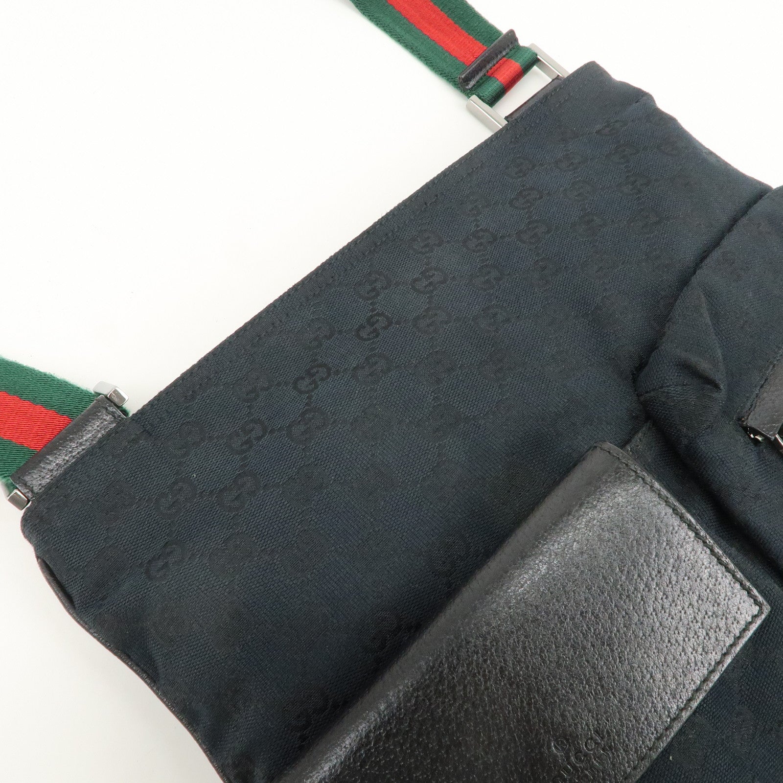 GUCCI Sherry GG Canvas Leather Shoulder Bag Black 169937 Used