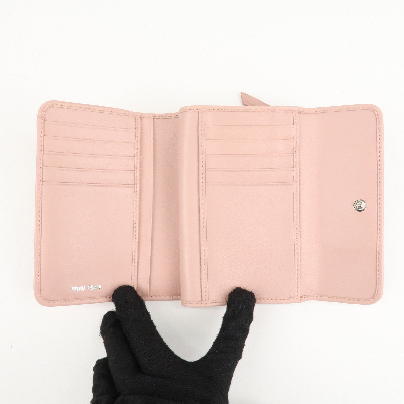 MIU MIU Matelasse Leather Tri-fold Wallet Pink Used