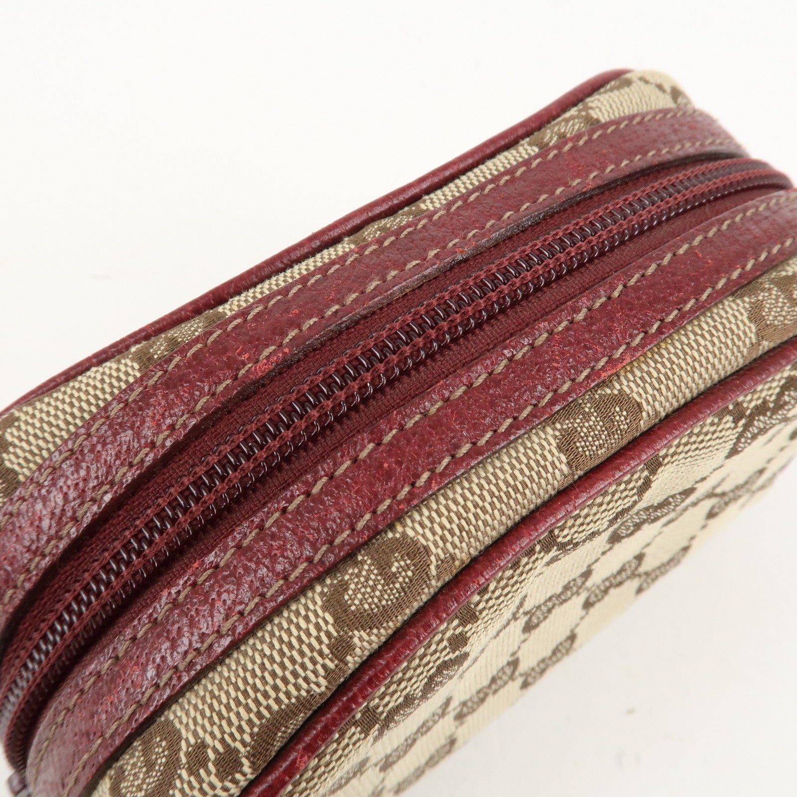 GUCCI GG Canvas Cosmetic Pouch Beige Bordeaux 120978 Used