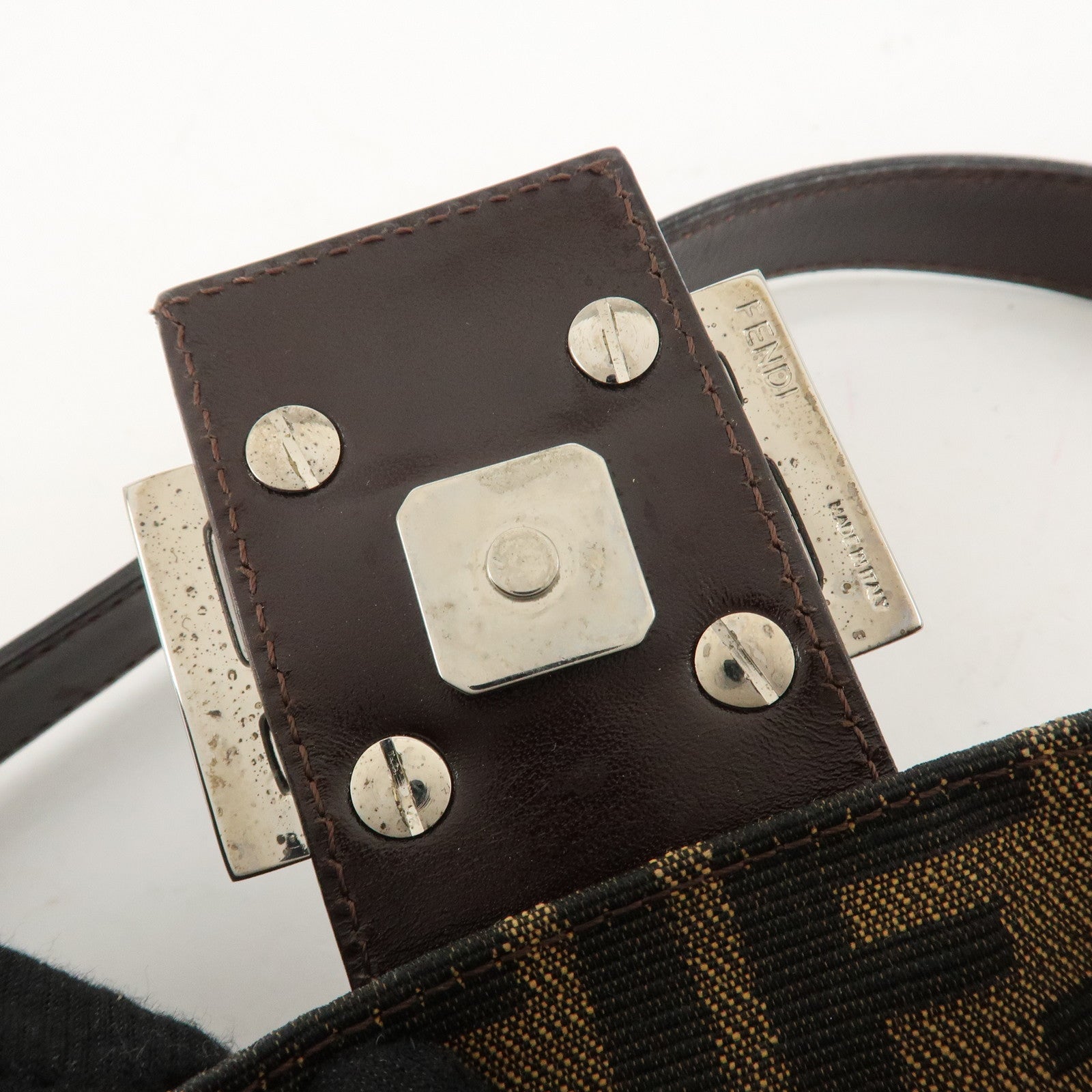 FENDI Mamma Baguette Zucca Canvas Shoulder Bag Brown 26424 Used