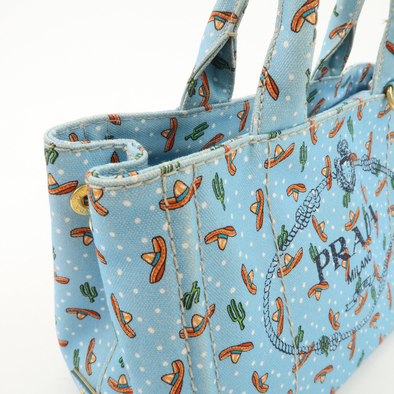 PRADA Canapa Mini Canvas 2Way Bag Light Blue 1BG439 Used