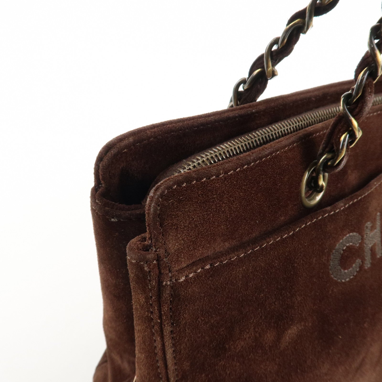 CHANEL Suede Chain Hand Bag Shoulder Bag Tote Bag Brown Used