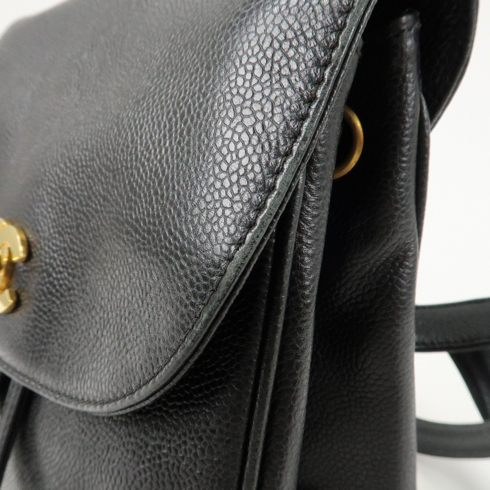 CHANEL Triple COCO Caviar Skin Chain Back Pack Black Gold Used