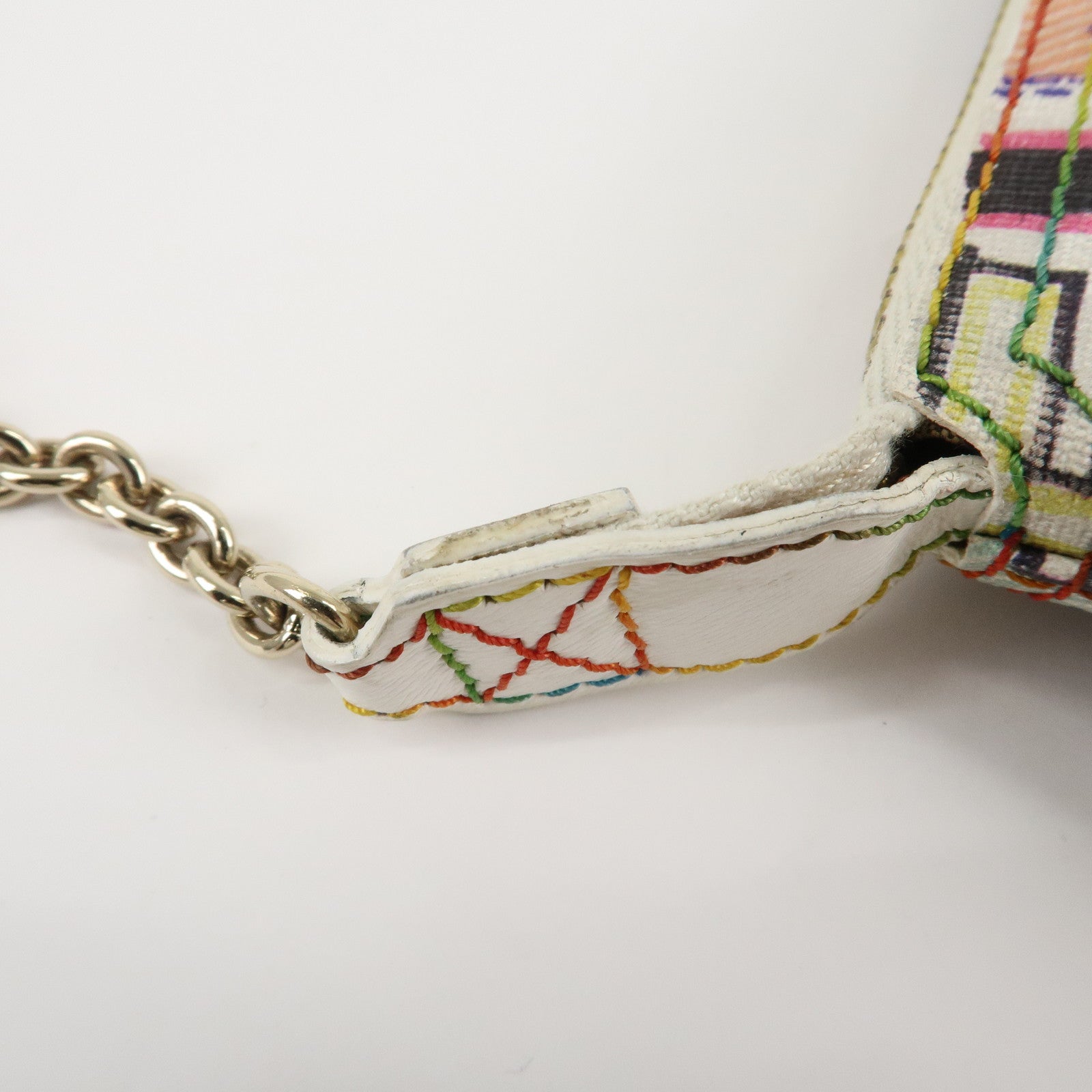 FENDI Zucca PVC Accessory Chain Pouch Multi Color Ivory 8BR592 Used