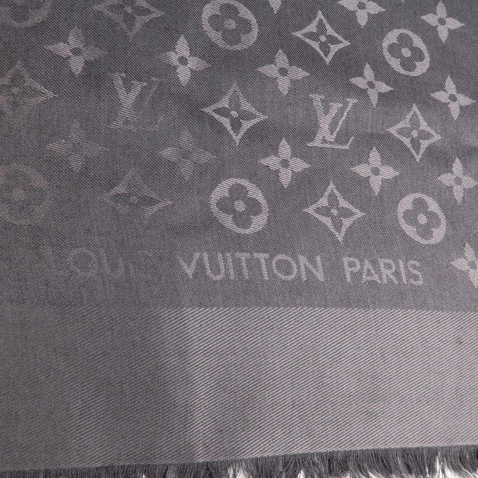 Louis Vuitton Monogram Silk Wool Stole Shawl Gray 402336 Used