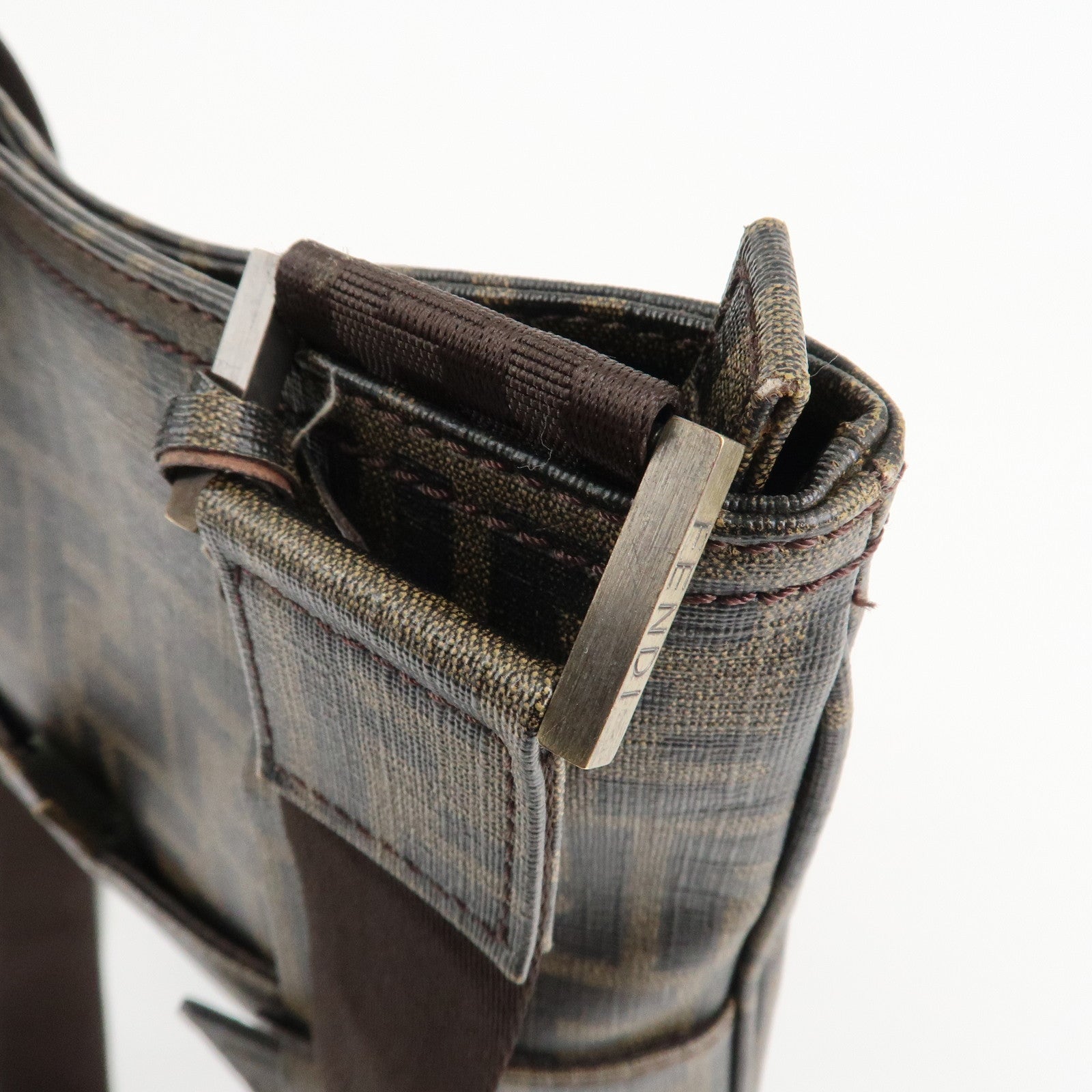 FENDI Zucca Print PVC Shoulder Bag Khaki Black 7VA207 Used