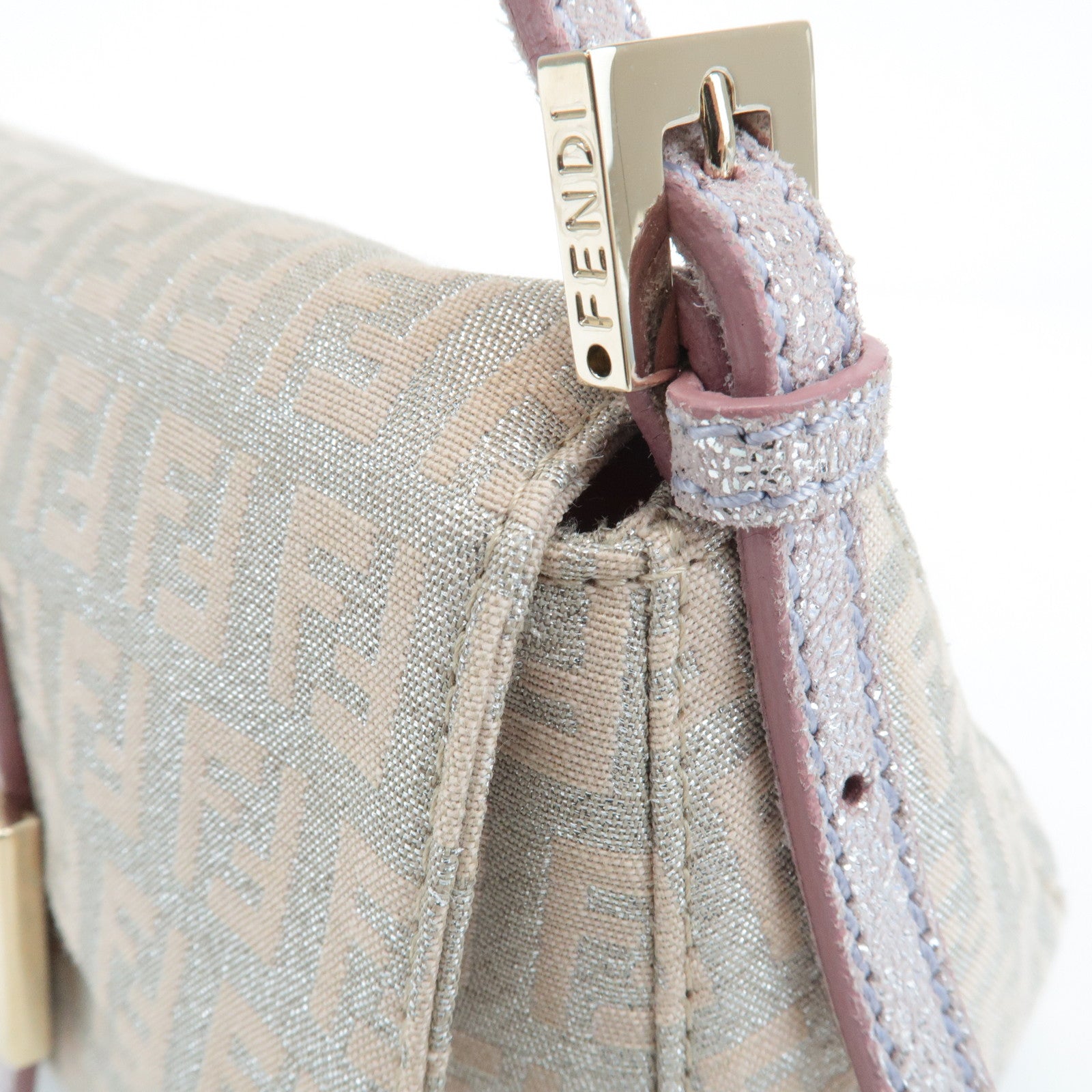 FENDI Mini Mamma Baguette Canvas Leather Shoulder Bag Beige 8BR180 Used