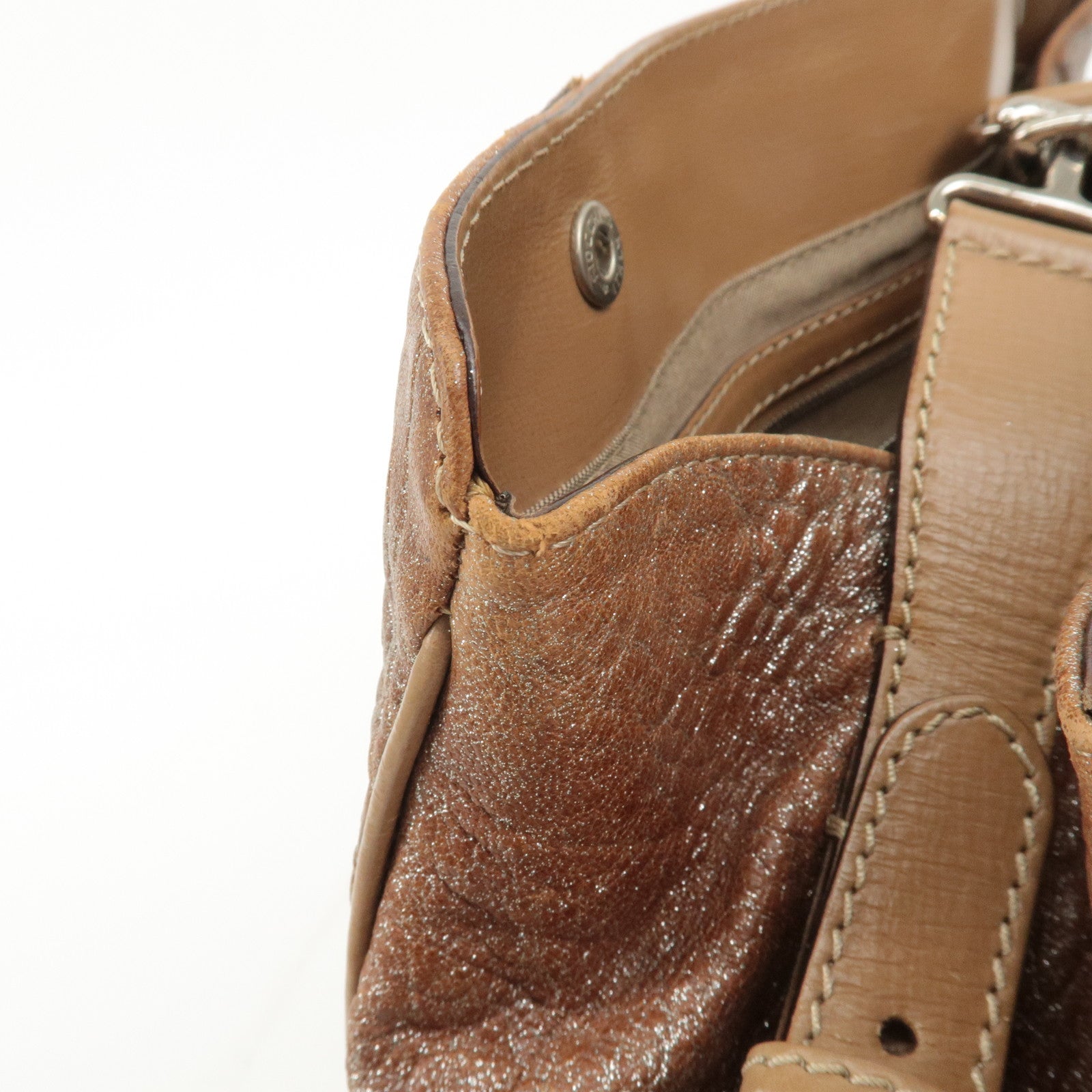 FENDI Ethnico Leather Tote Bag Shoulder Bag Beige 8BN162 Used