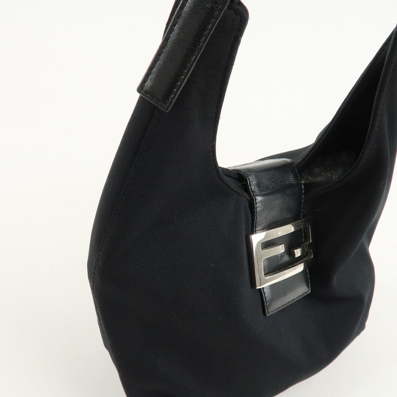 FENDI Cotton Leather Shoulder Bag Black 26686 Used