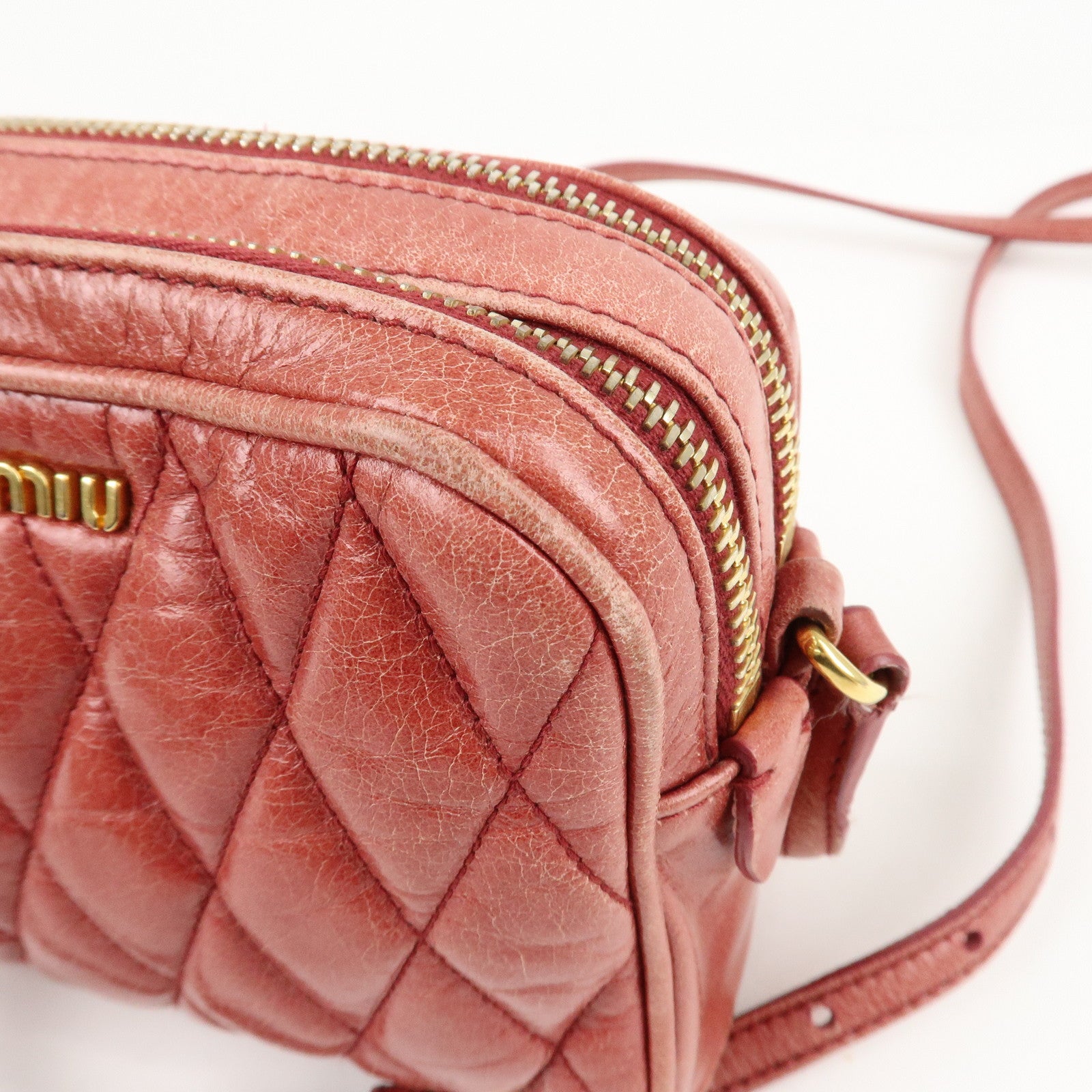 MIU MIU Leather Shoulder Bag Crossbodyb Bag Pink 5BH543 Used